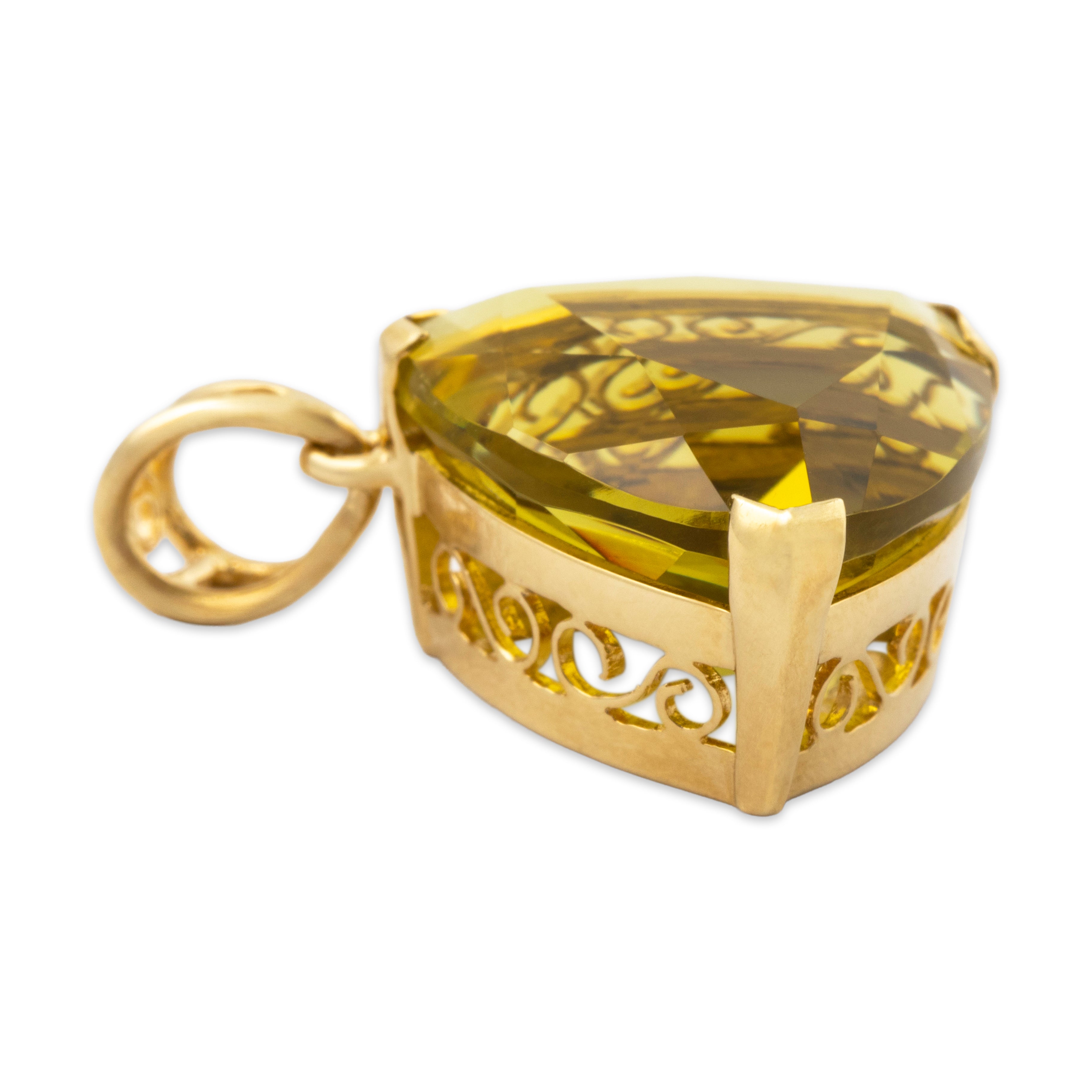 Vintage 14k Yellow Gold 6.3ct Olive Quartz Oversized Trilliant Pendant、mySite、hinf8tx79