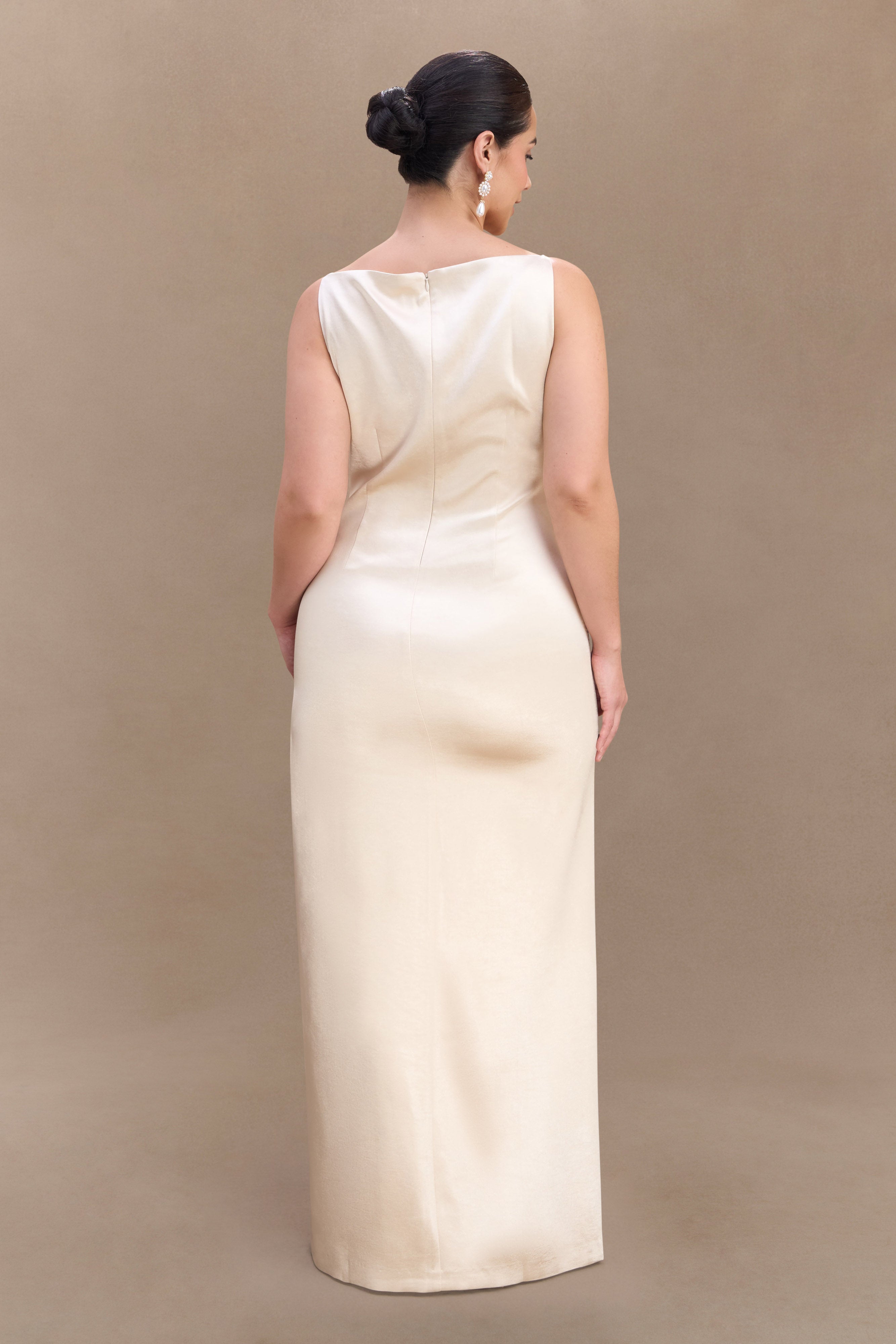 Violet Sleeveless Satin Maxi Dress - Blush Gold、mySite、solidvoid