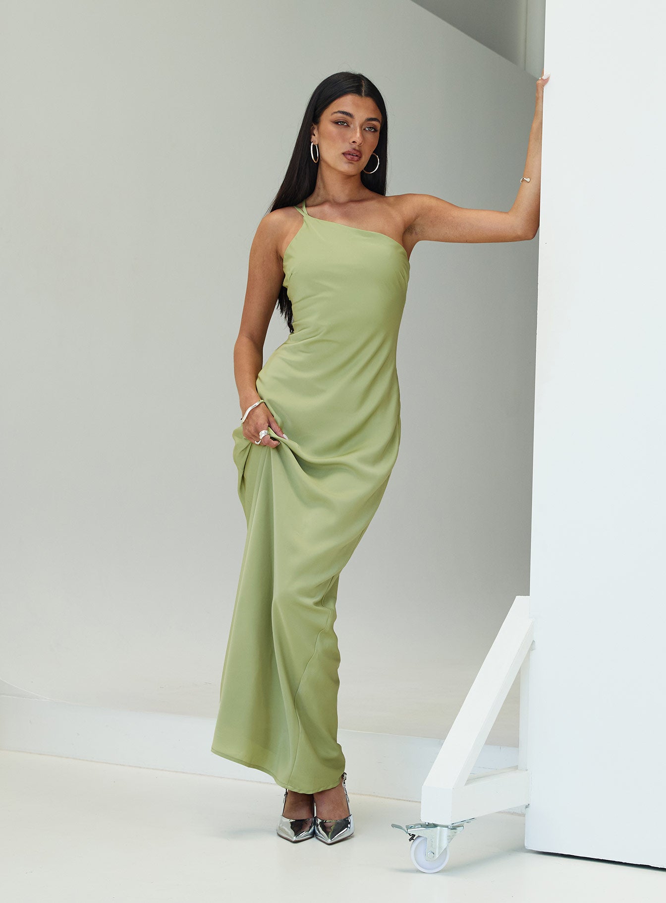 Nehemiah One Shoulder Maxi Dress Green、mySite、solidvoid