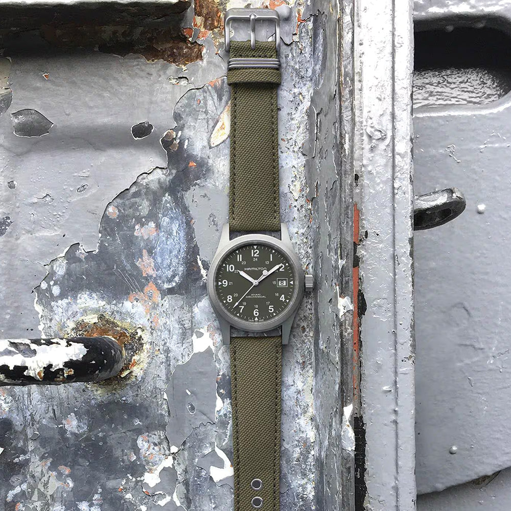  Khaki Field Mechanical 38mm - Green on Canvas Strap