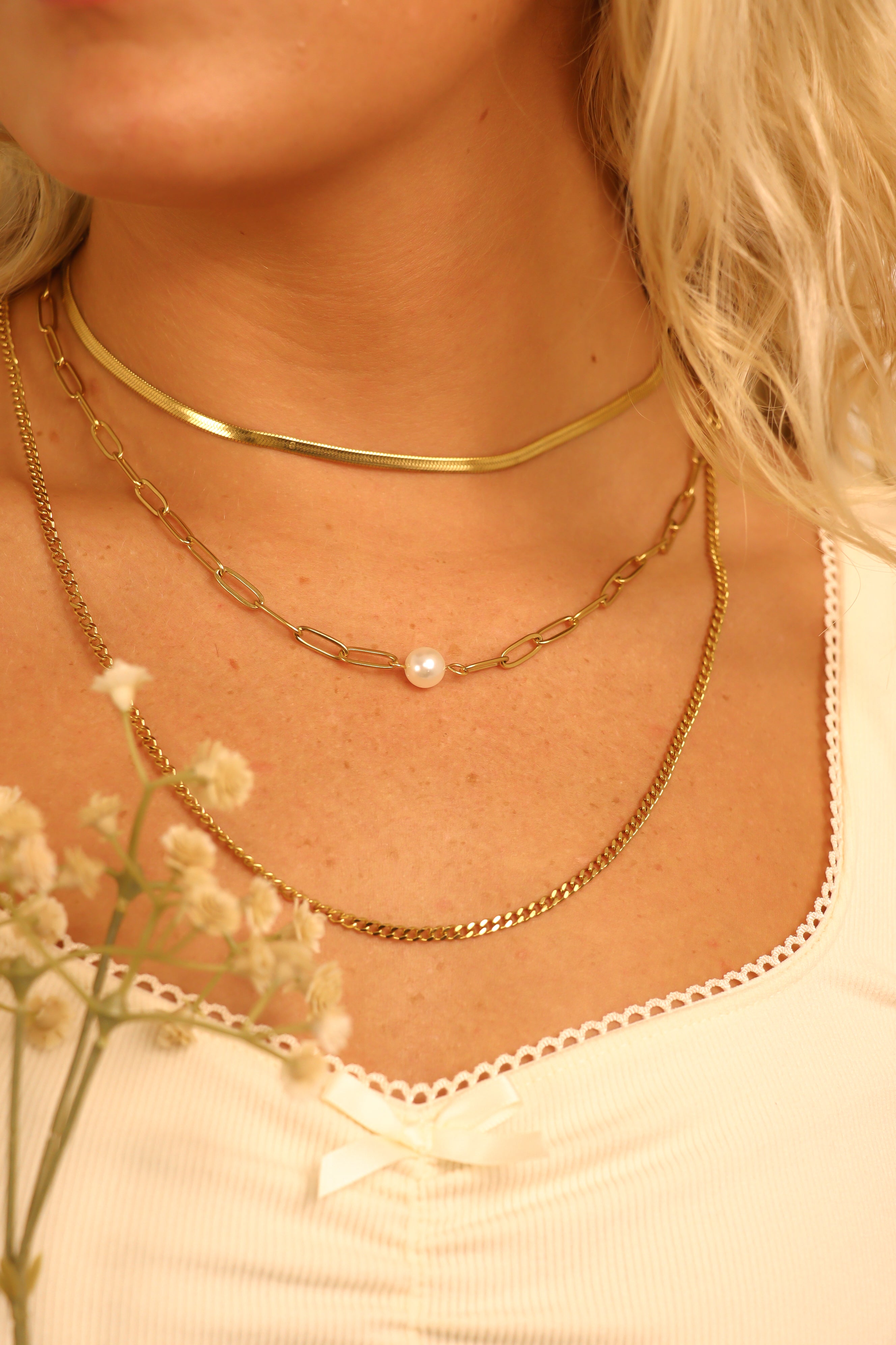 45 pc 18K Gold PVD Pearl Layered Necklace Set / BND0031、mySite、dreamappss