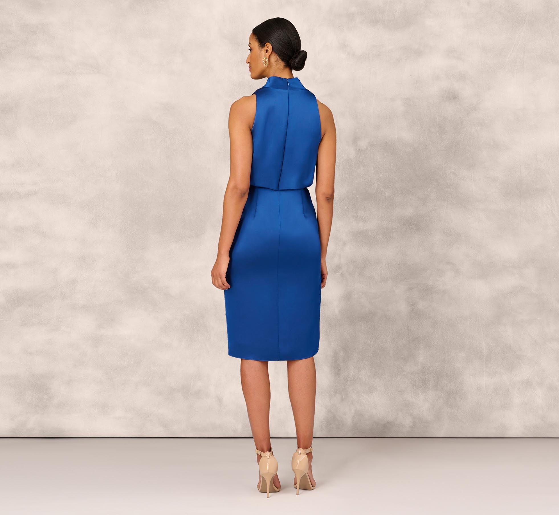 Cowl Neck Cocktail Dress With Front Draped Skirt In Deep Ocean、mySite、solidvoid