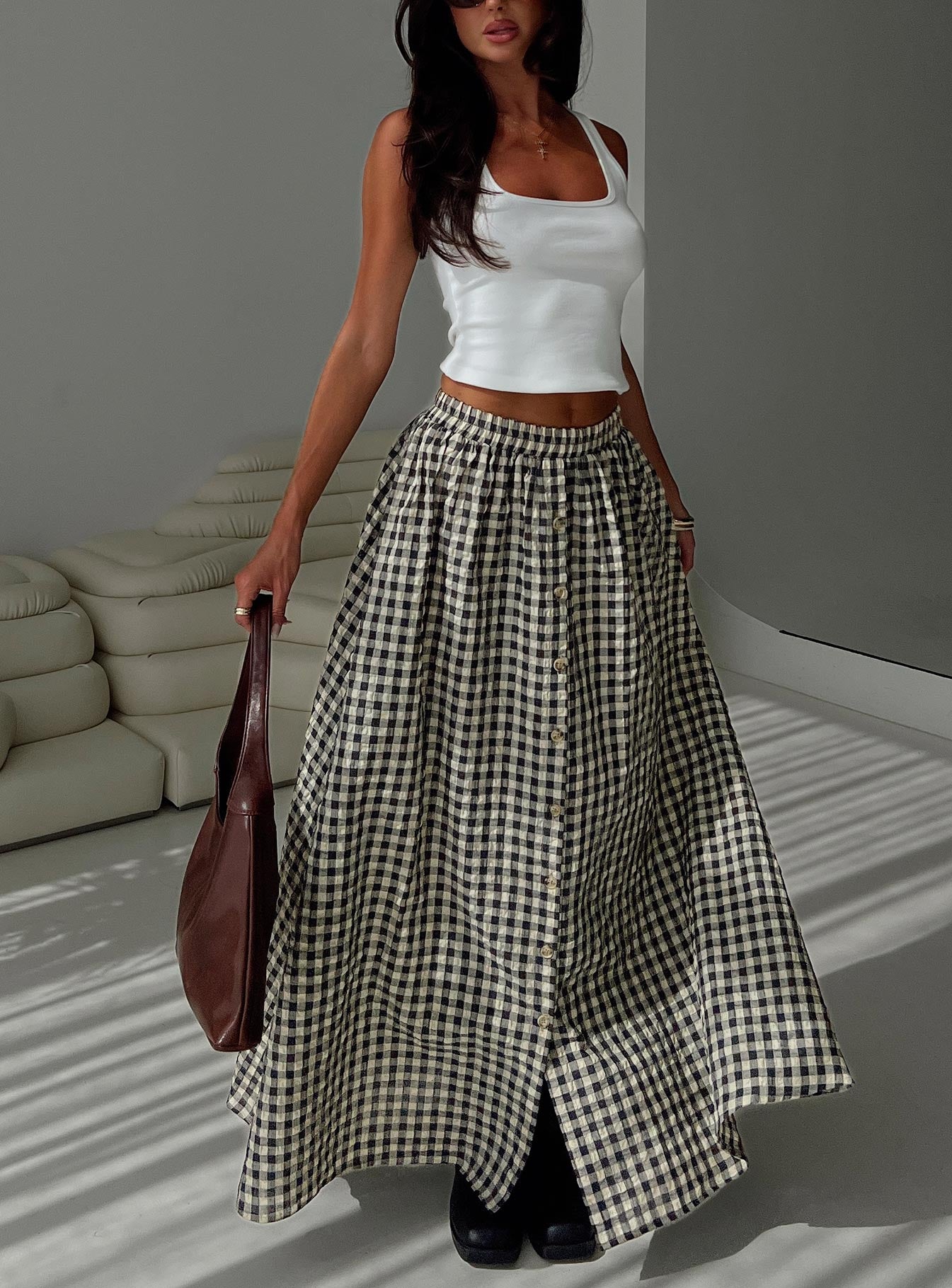 Cartmel Check Maxi Skirt Black / Cream、mySite、solidvoid