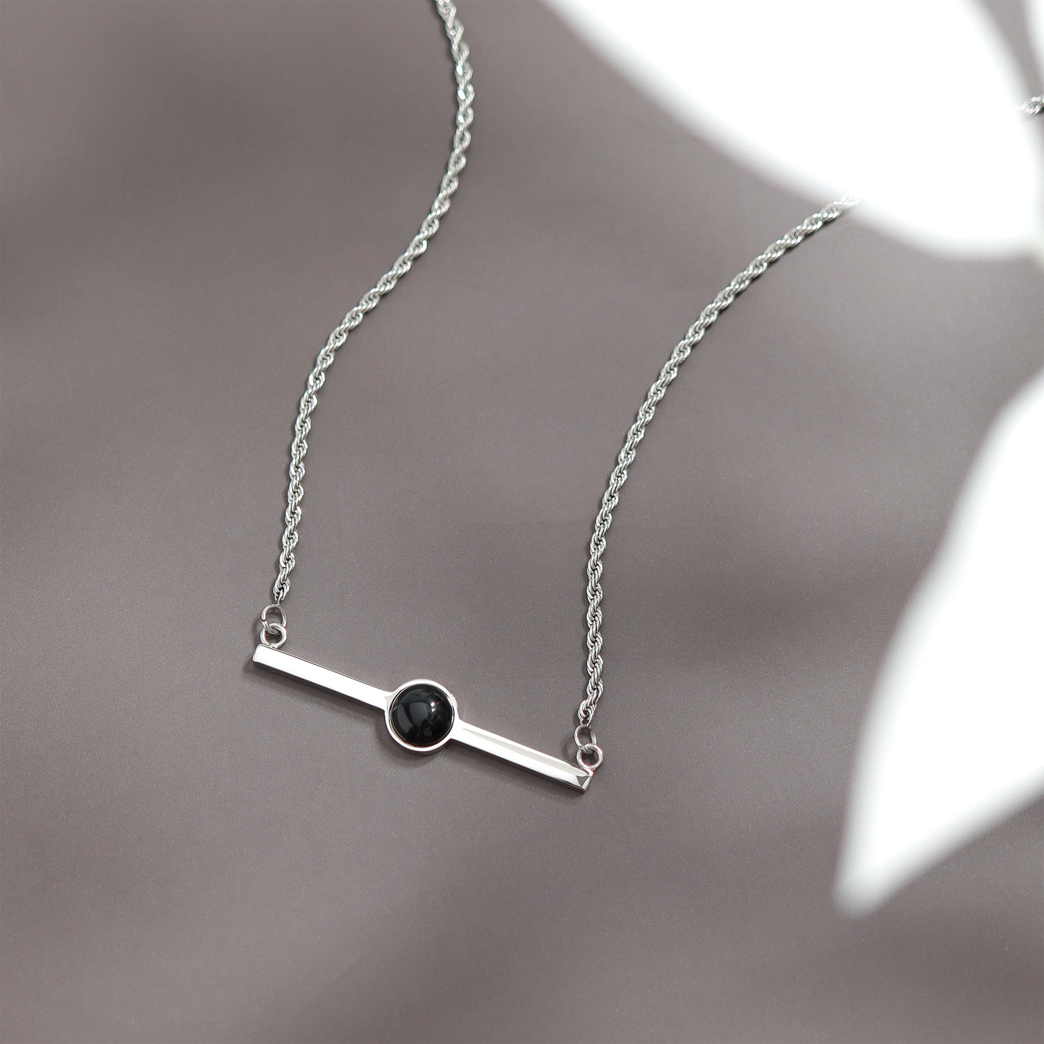 18K Gold PVD Stainless Steel Semi Precious Natural Stone Bar Necklace / CHN9965、mySite、dreamappss