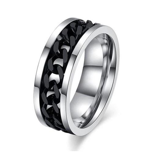 Chain Spinner Ring-Stainless Steel & Titanium Chain Spinner Inset in Gold, Silver or Black Color、mySite、g9winljtr