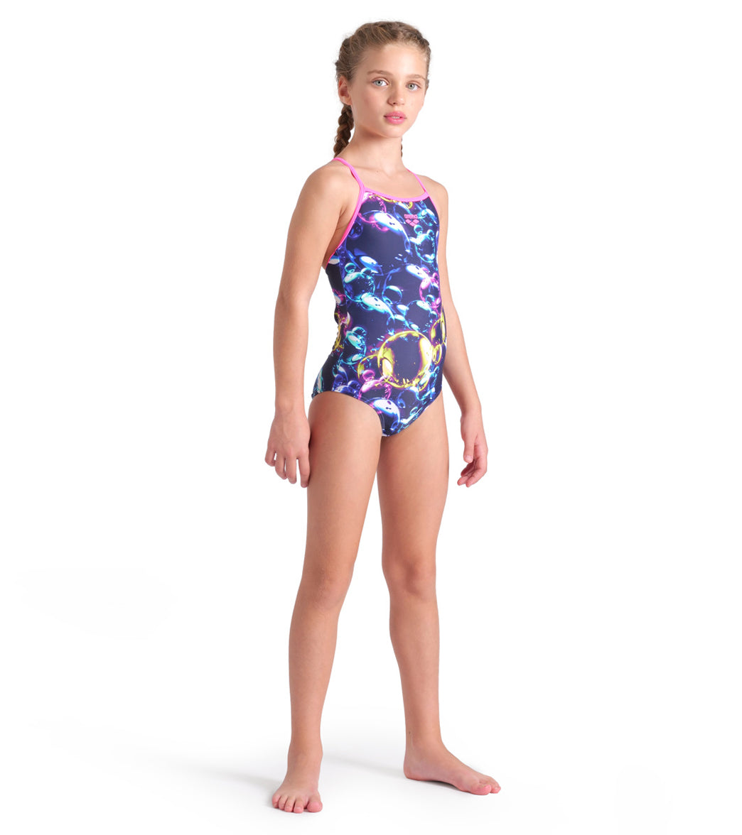 Arena Girls' Soap Bubbles Light Drop Back One Piece Swimsuit (Little Kid, Big Kid)、mySite、noshort