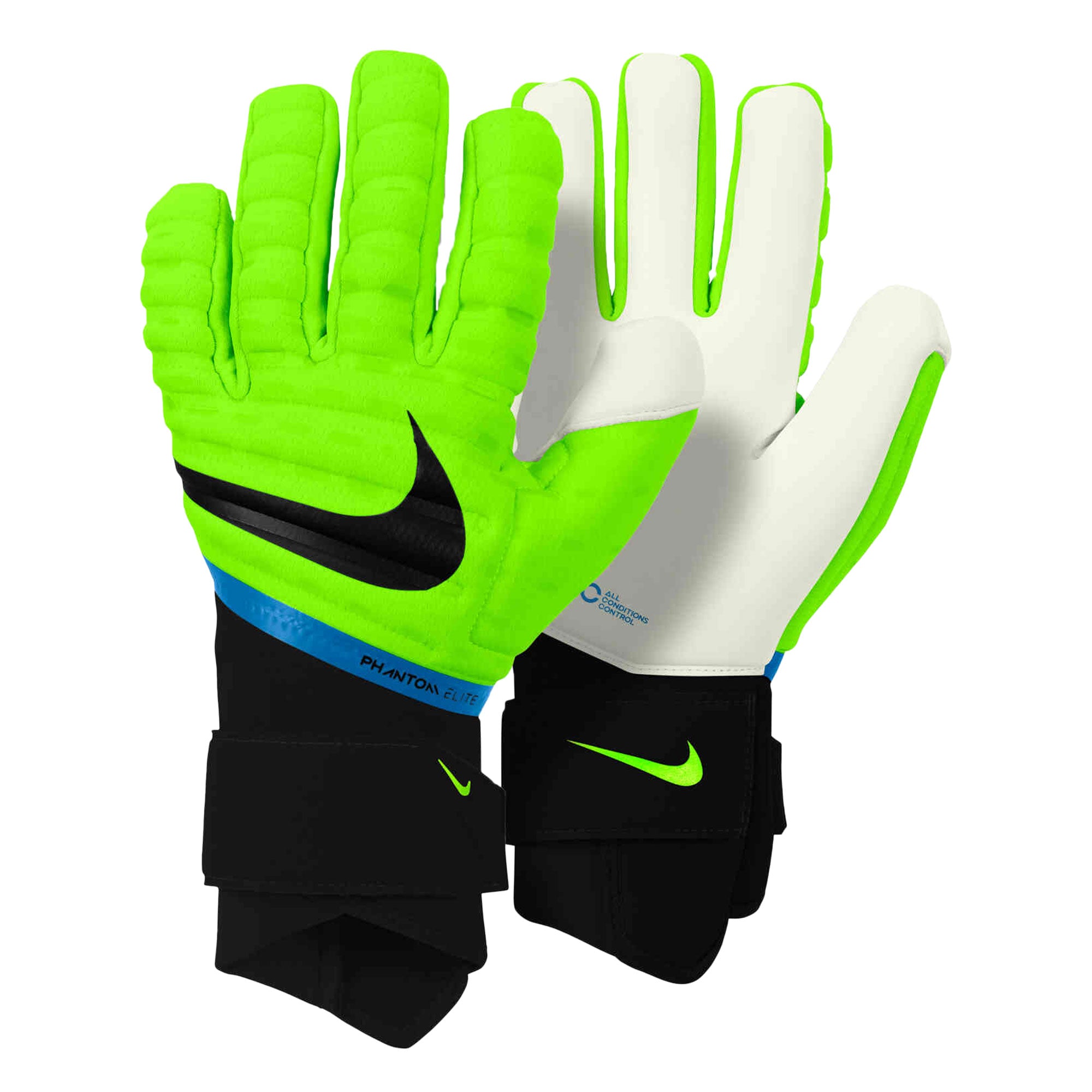 Nike Men's Phantom Elite Goalkeeper Gloves Volt/Blackened Blue、mySite、noshort
