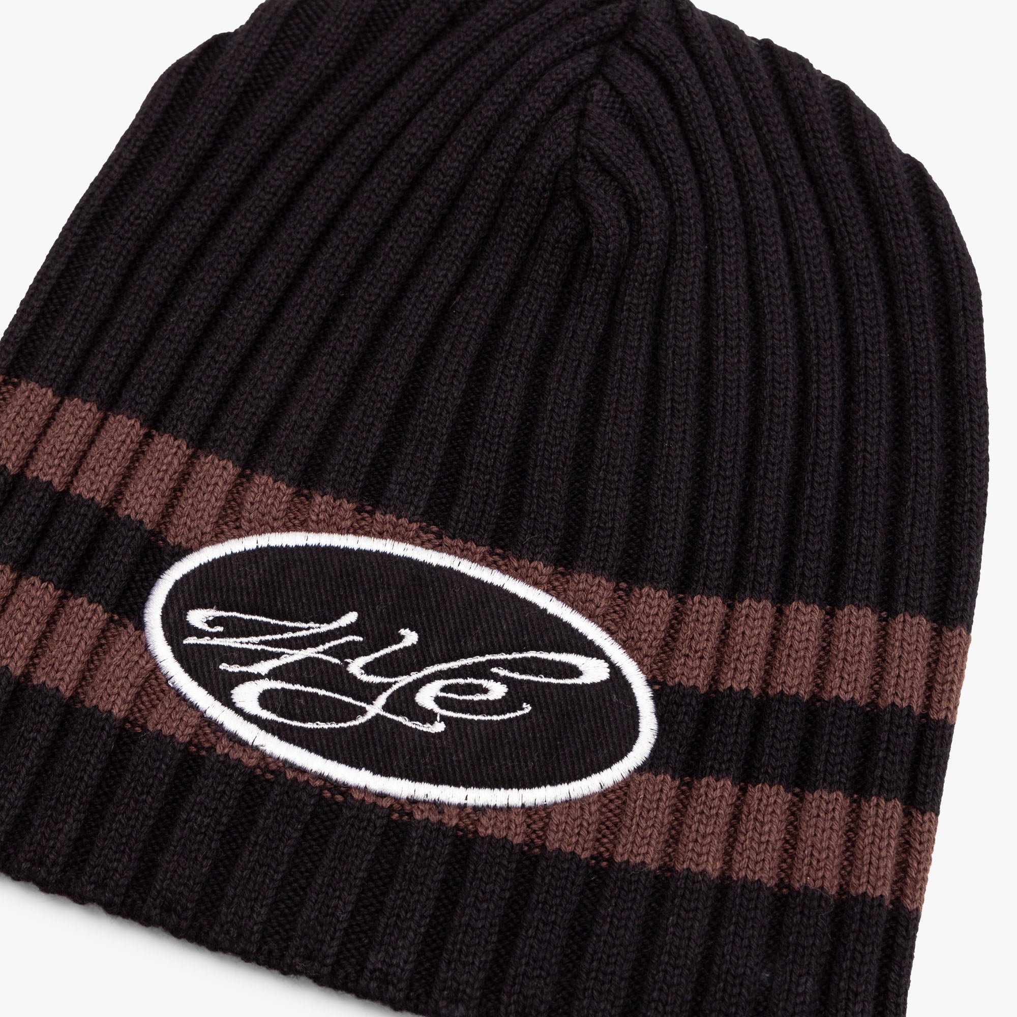  4YE Signature Thick Ribbed Patch Beanie / Black / Brown、mySite、merchandisen