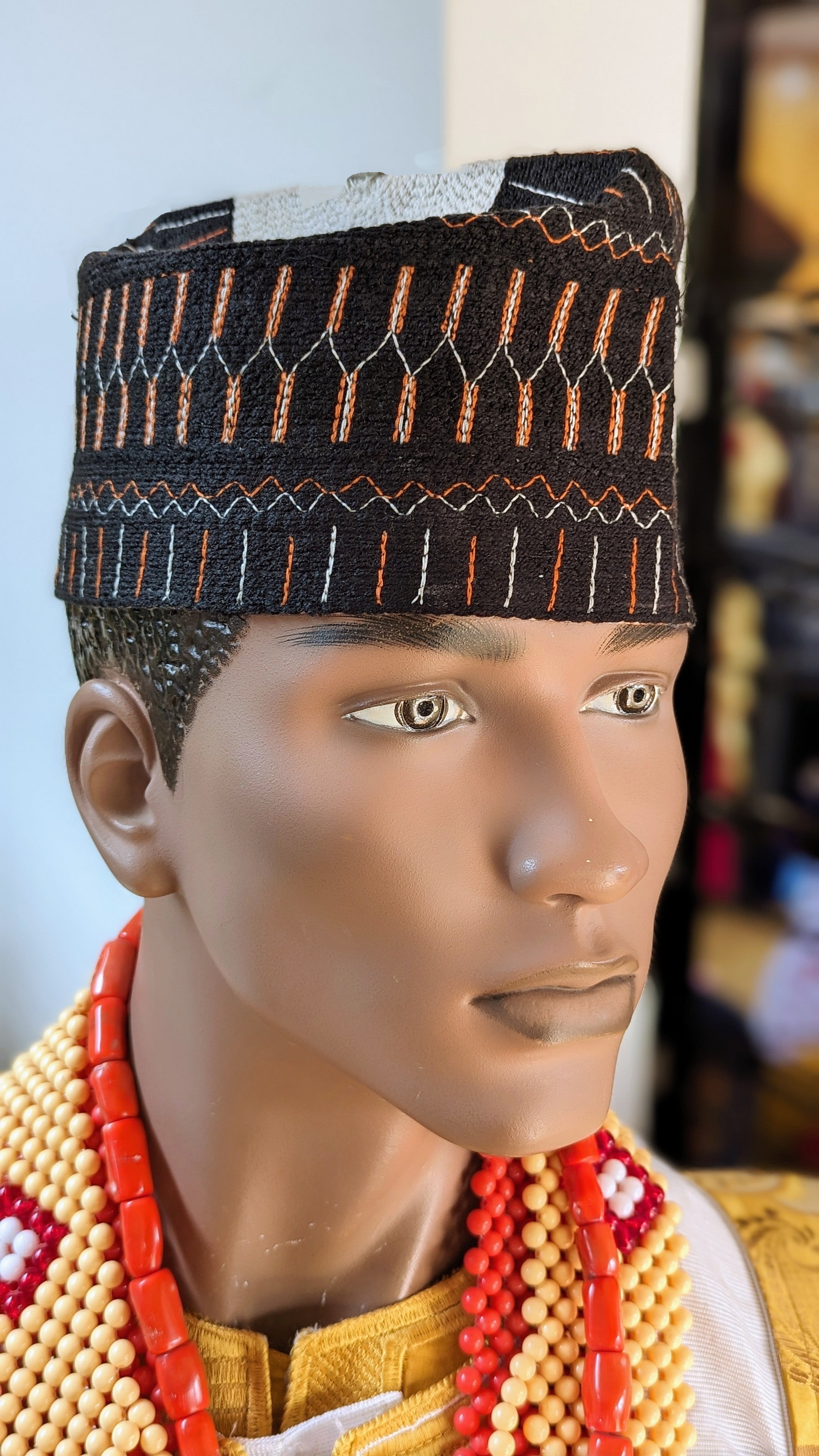Hafees Black African Handwoven Hausa Mallam Nigerian Hat Kufi Cap-DPHBHMH4、mySite、solidvoid
