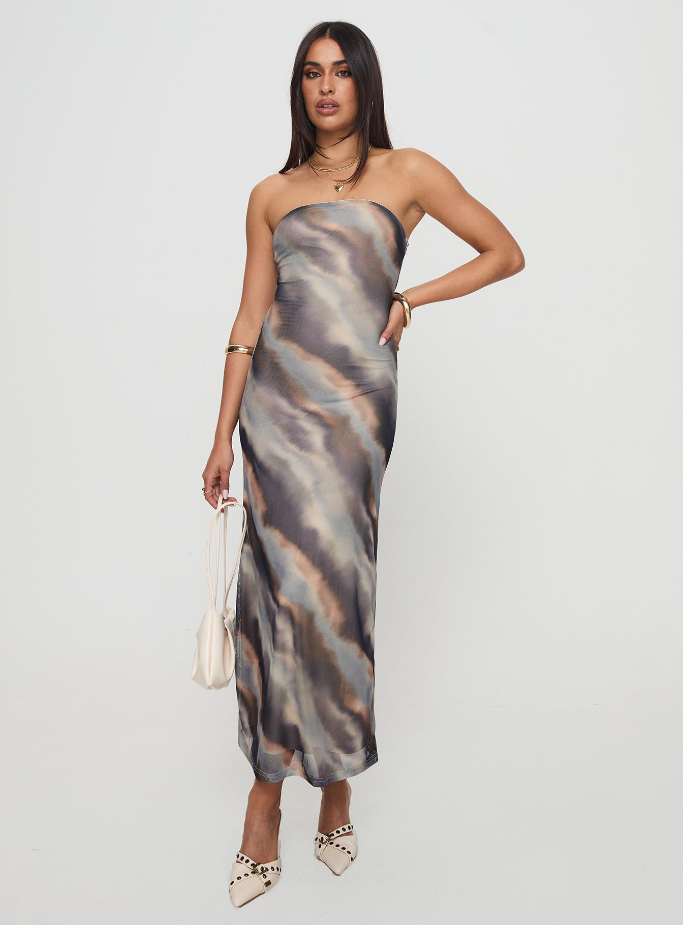 Pinacle Strapless Maxi Dress Brown、mySite、solidvoid