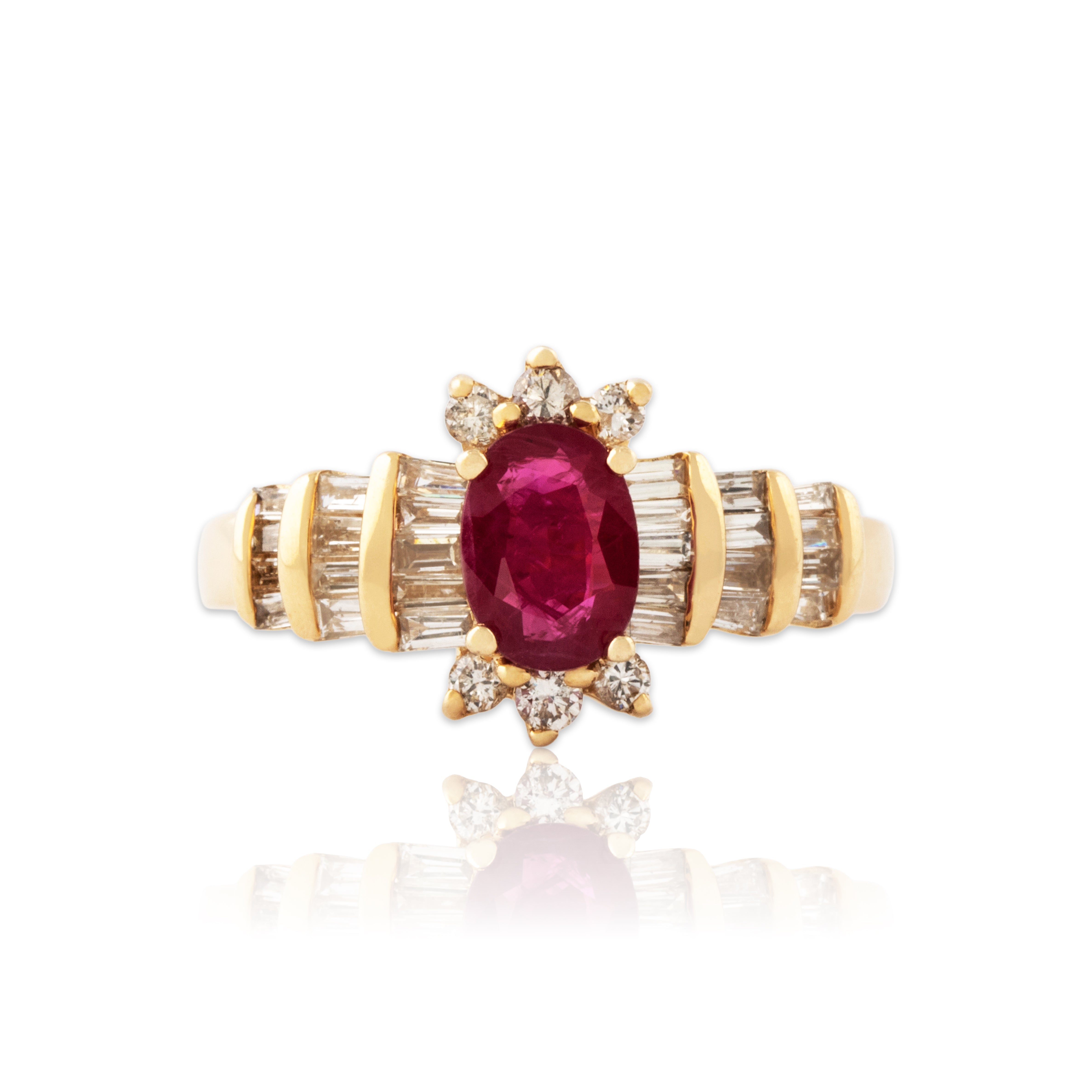 Vintage 14k Yellow Gold .6ct Ruby Diamond Sparkling Crimson Halo Ring 6.75、mySite、hinf8tx79
