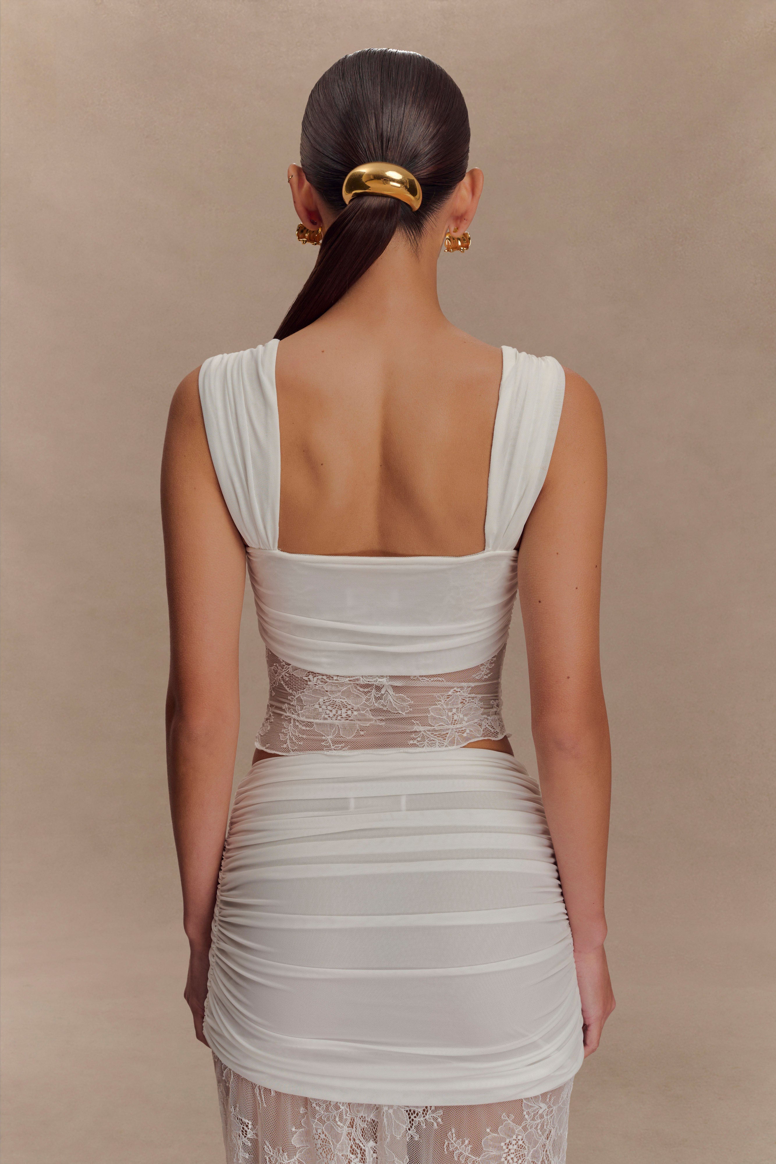 Guinevere Lace And Mesh Top - Ivory、mySite、solidvoid