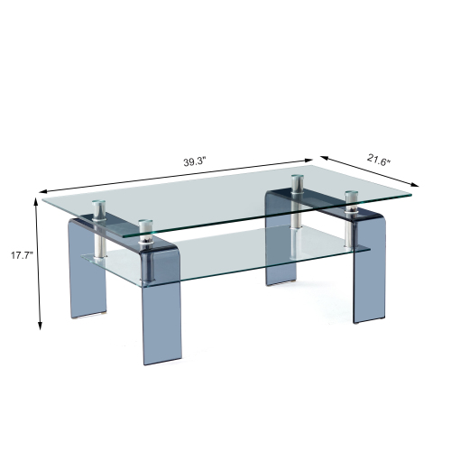 Tempered Black Glass Coffee Table, 2-Layers Tea Table、、casual