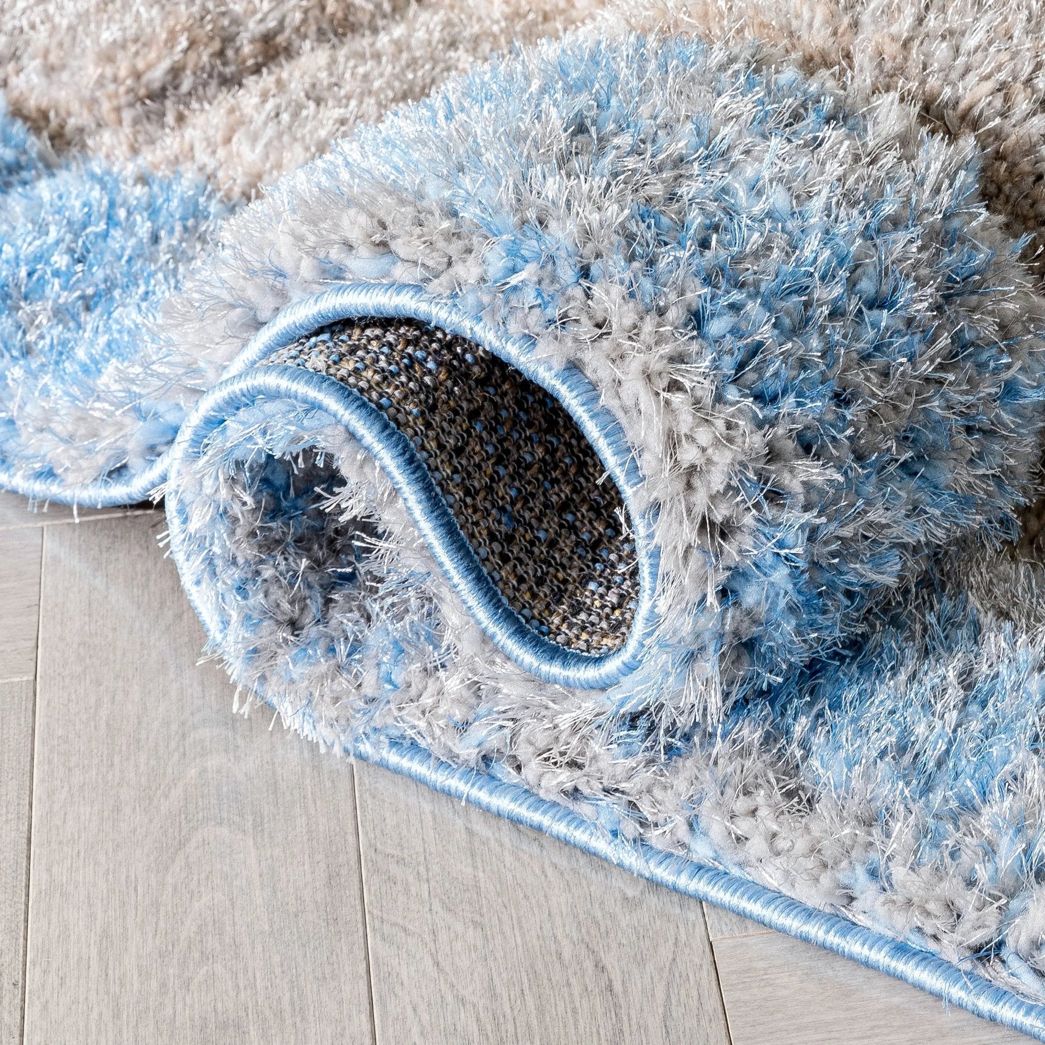 Kenzo Retro Geometric Pattern 3D Textured Shag Grey Light Blue Rug、mySite、gigharbornorthrealestate