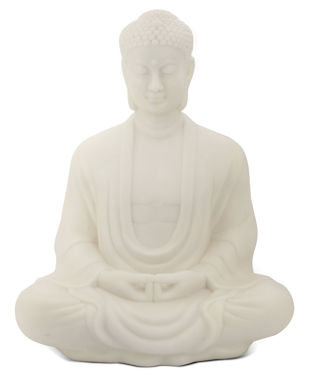Sitting Garden Buddha Statue in Pearl White, 21 Inches Tall、mySite、topwebapps