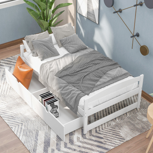 Twin size platform bed, with two drawers, gray、、casual