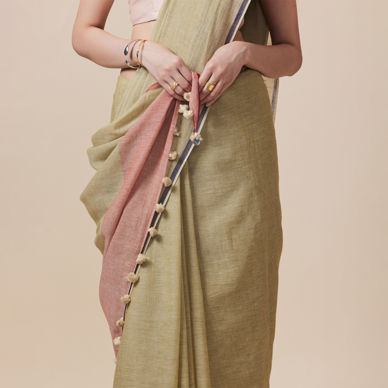 Cotton Printed Saree with Blouse | Sage Green、mySite、camillekostekn