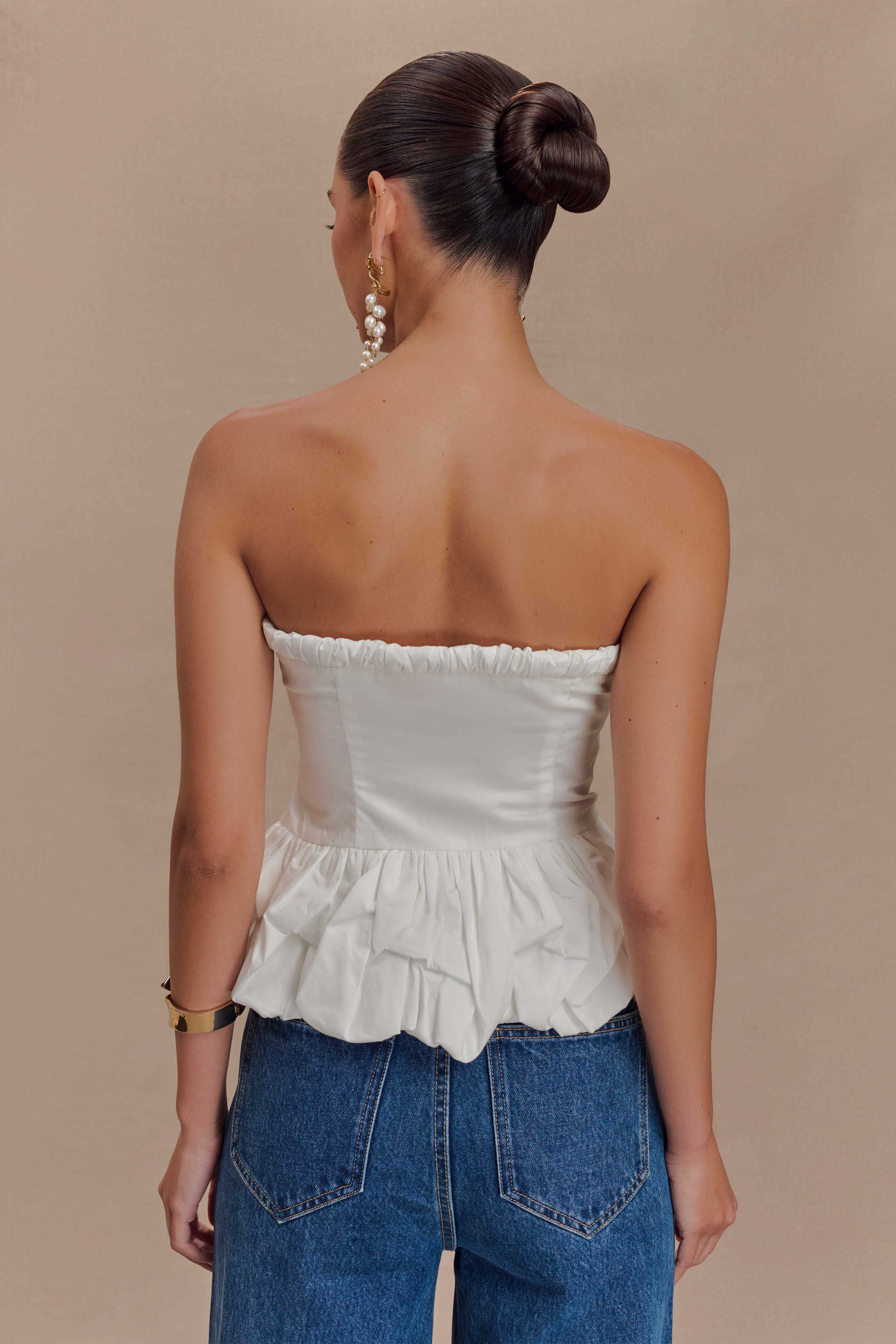 Cora Ruched Strapless Top - White、mySite、solidvoid