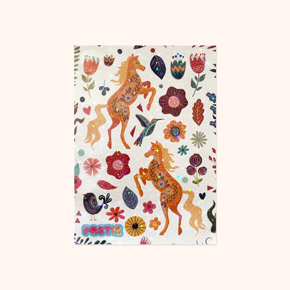  Folk Art Horses A6 Hologram Sticker Sheet、mySite、ghnorth