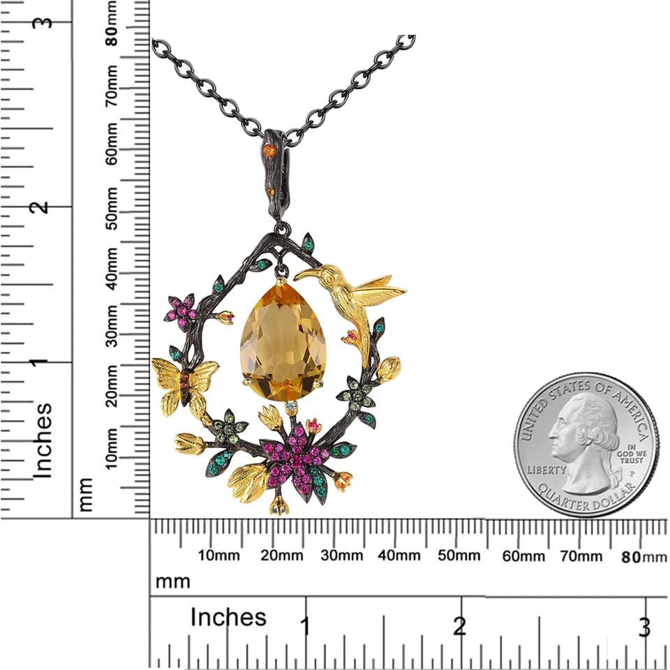 Hummingbird Floral Statement Necklace 925 Sterling Silver Waterproof Vintage Topaz, Amethyst or Citrine、mySite、g9winljtr