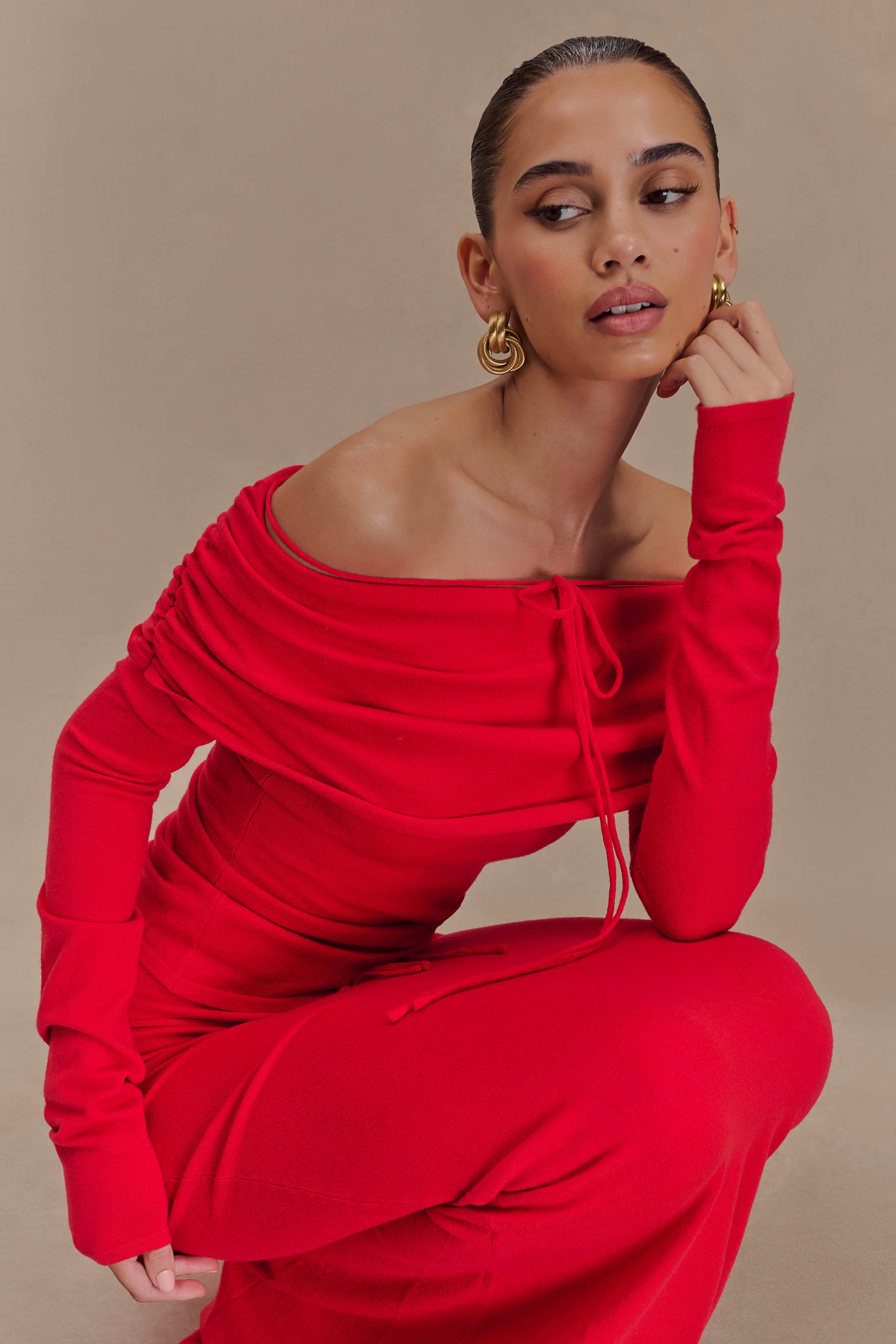 Polly Knit Maxi Skirt - Red、mySite、solidvoid