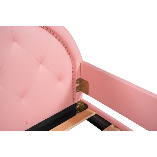 Twin Size Upholstered Daybed with Carton Ears Shaped Headboard, Pink、、casual