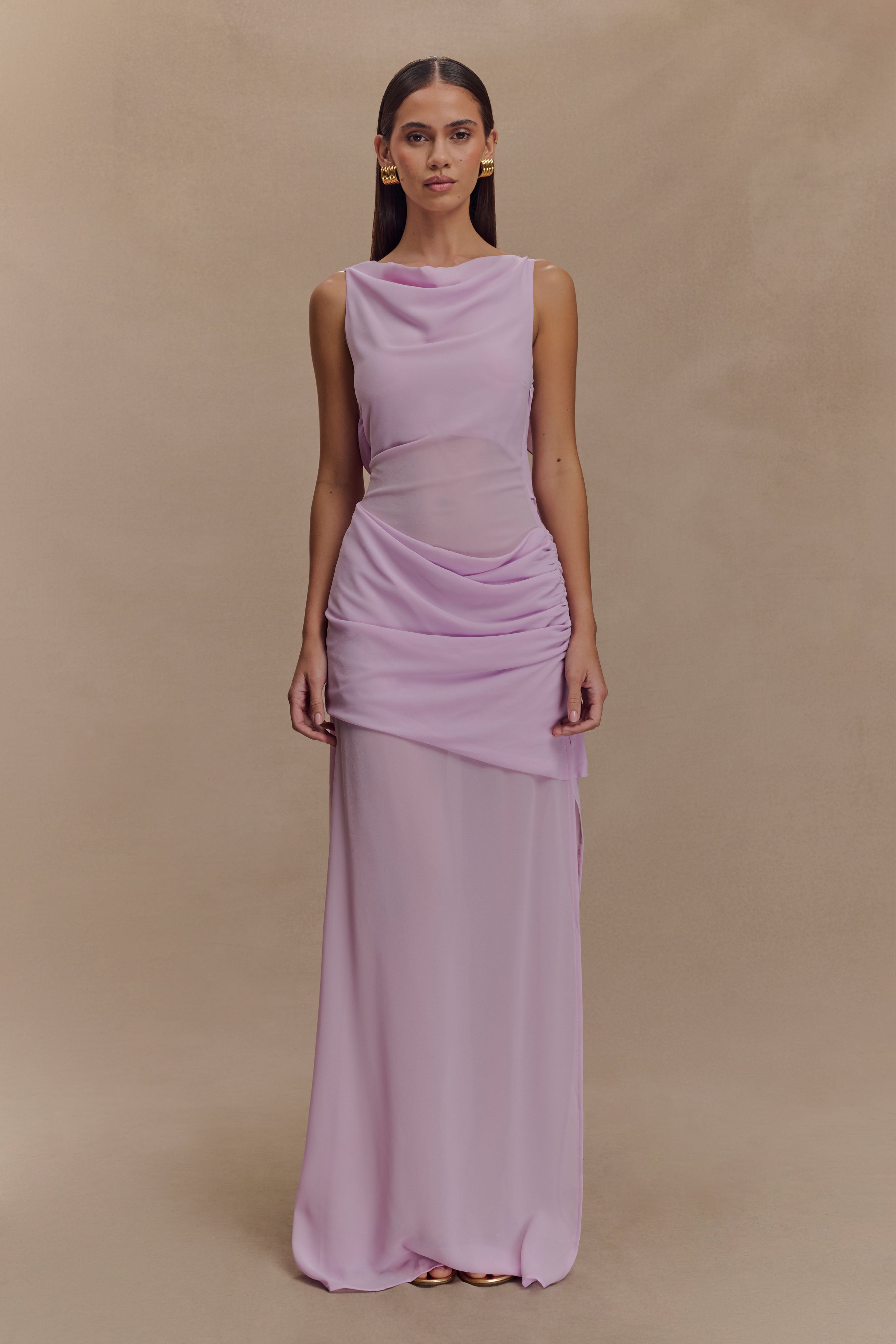 Daria Draped Chiffon Maxi Dress - Light Lilac、mySite、solidvoid