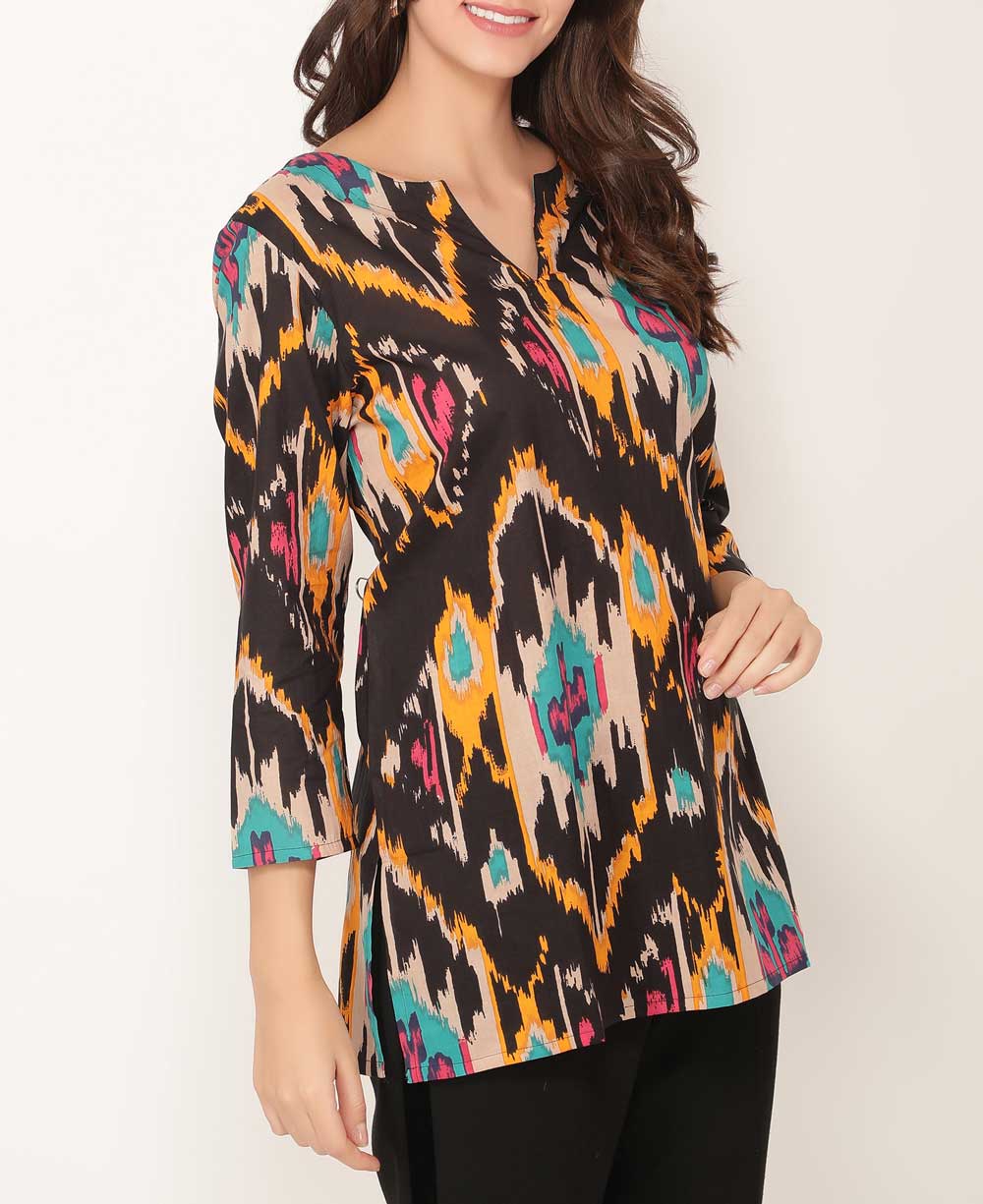 Ikat Inspired Printed Cotton Tunic Top、mySite、topwebapps