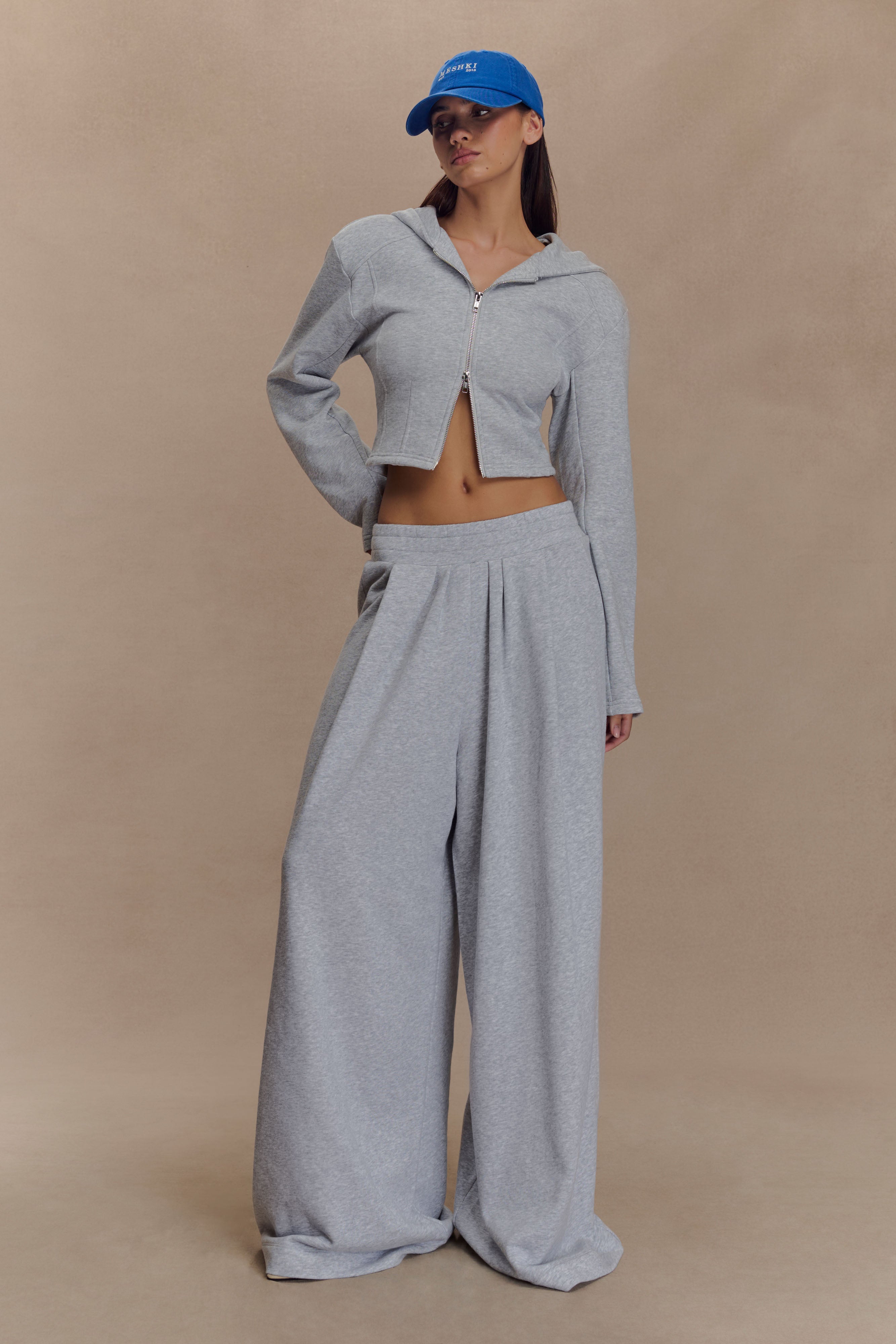 Aspen Gathered Wide Leg Jogger - Light Grey Marle、mySite、solidvoid