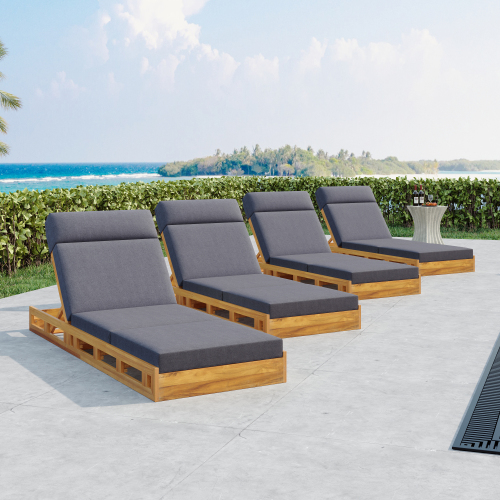 LOUNGE CHAISE SET, ACACIA WOOD WITH WATER-RESISTANT LOUNGE CUSHIONS (CREAM & 4 INCH THICK) - MATCHING DARK GREY VERSION AVAILABLE、、eastwooduniform