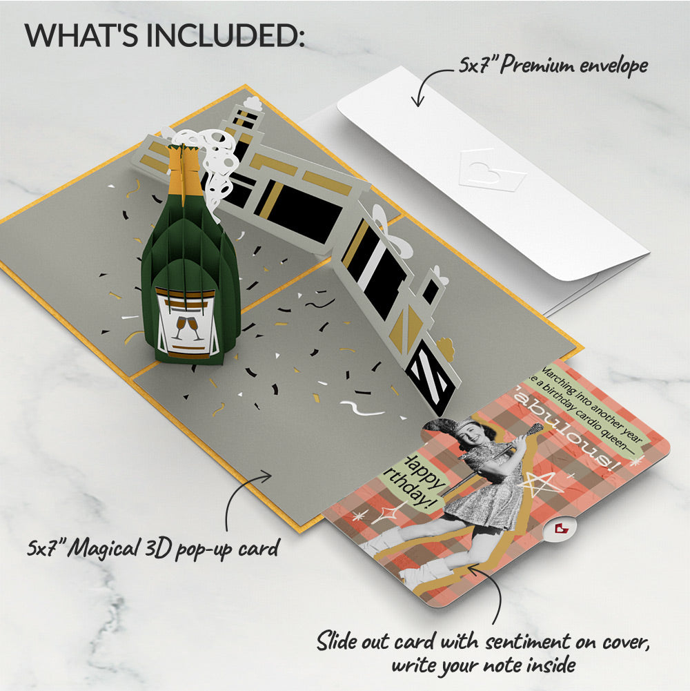 Champagne Celebration Birthday Pop-Up Card and Cardio Queen Sentiment Set、mySite、solidvoid