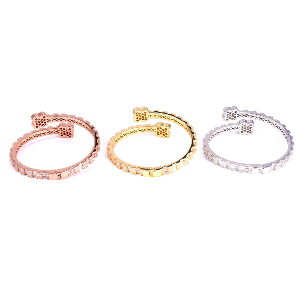 Floral Baguette Moissanite Bangle Bracelet 14K Gold、mySite、hinf8tx79