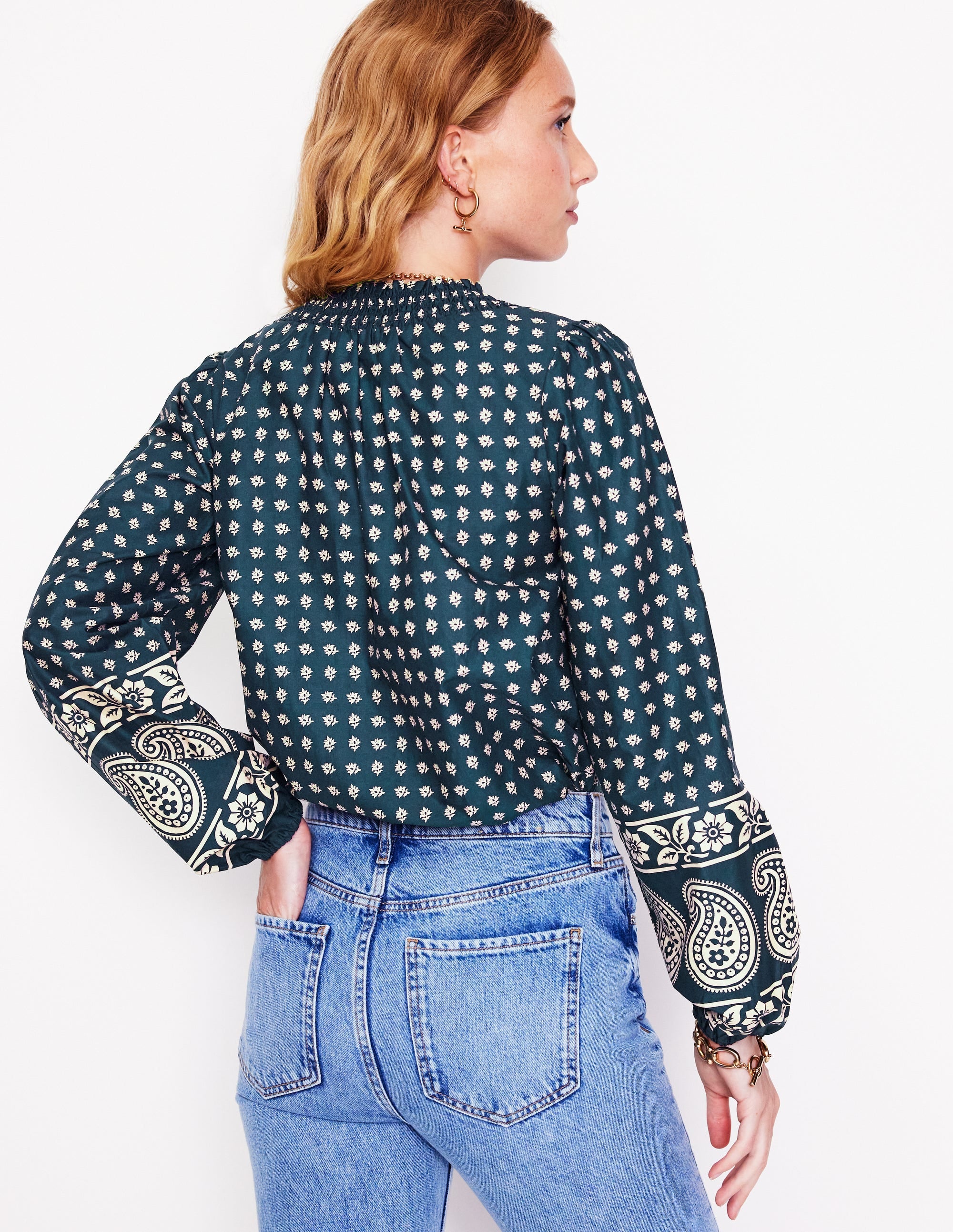  Mae Cotton Smocked Blouse-Denim Blue, Decorative Sprig、mySite、ashleygrahame