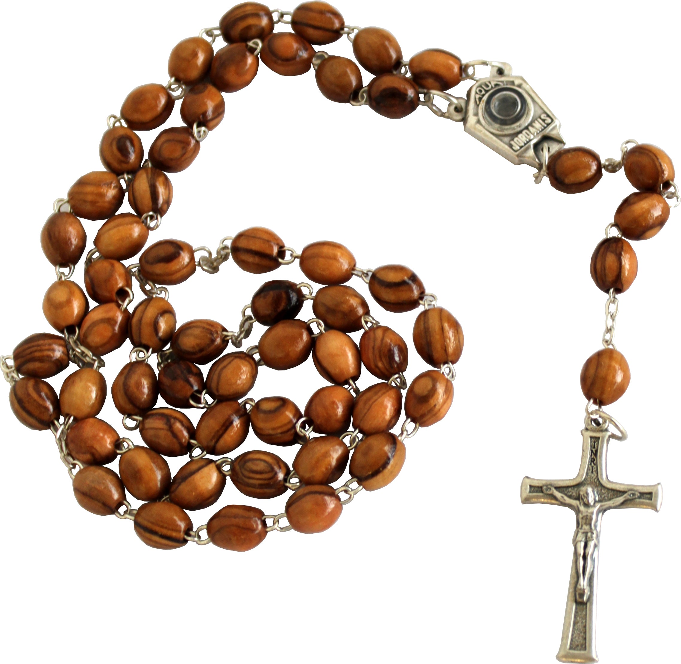 Holy Land Market Olive Wood Hand Made Rosary with Jordan River Water Center and Metal Crucifix、mySite、topwebapps