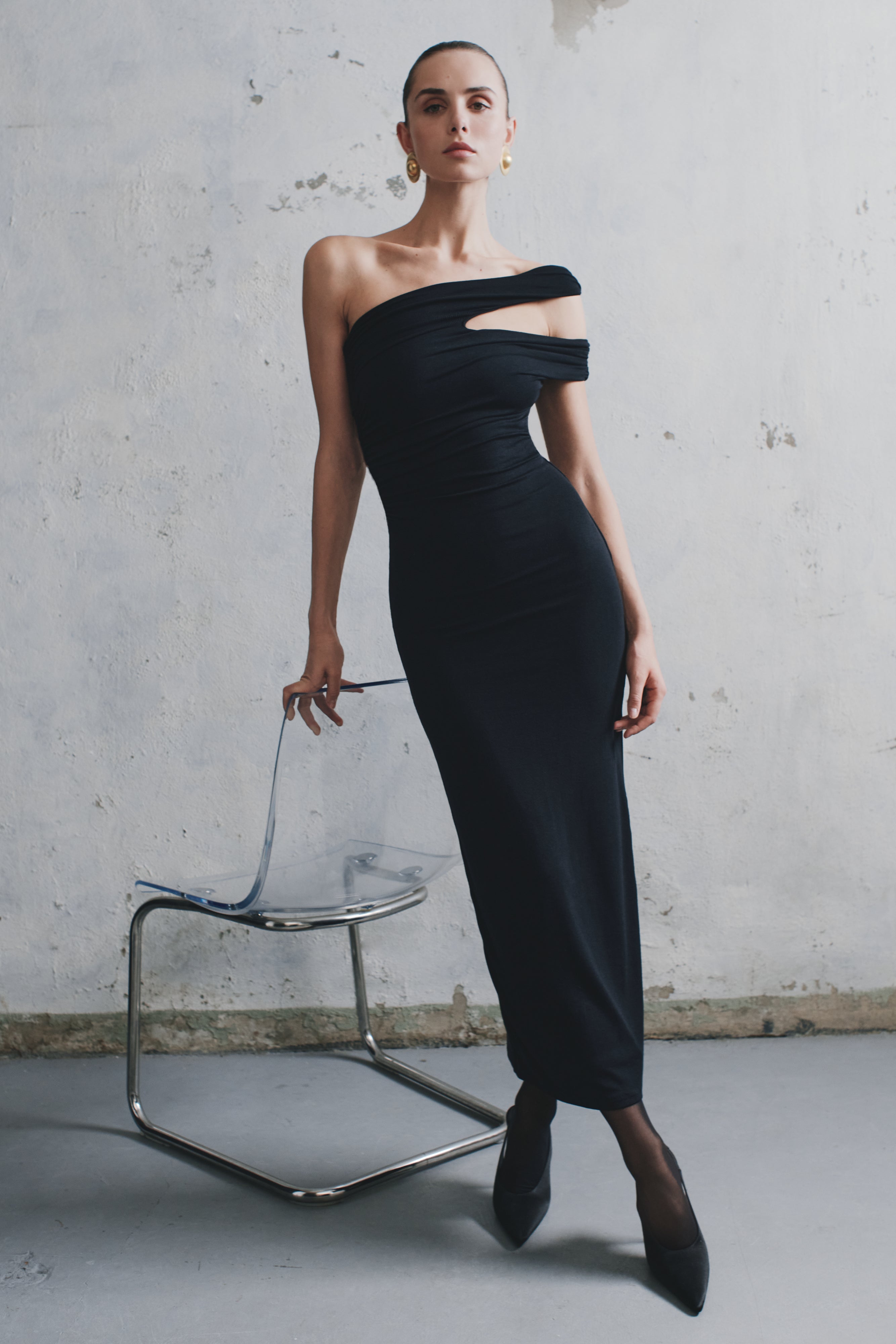 Anastasia One Shoulder Modal Midi Dress - Black、mySite、solidvoid