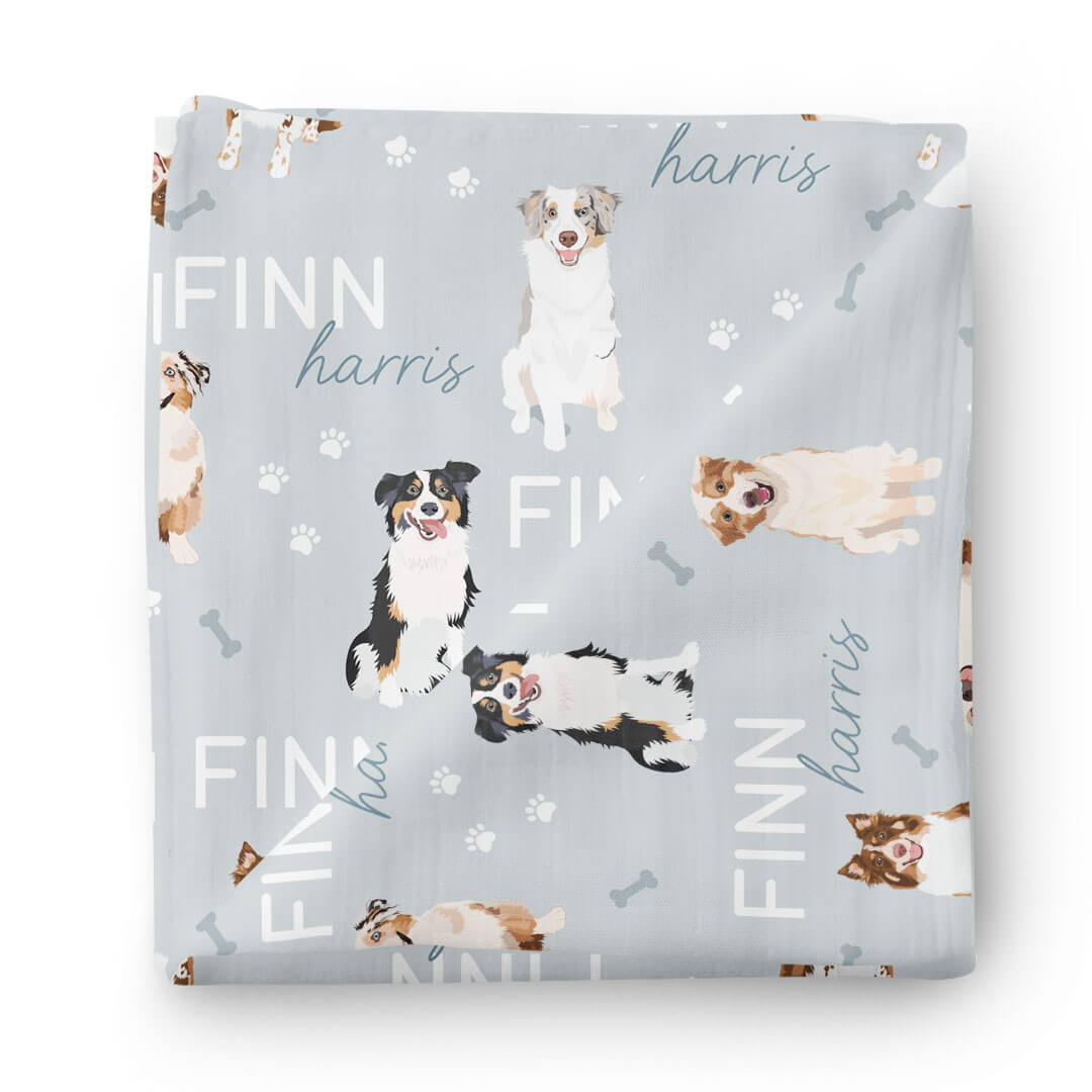  Personalized Baby Name Swaddle Blanket | Australian Shepherd、mySite、layawaytickets