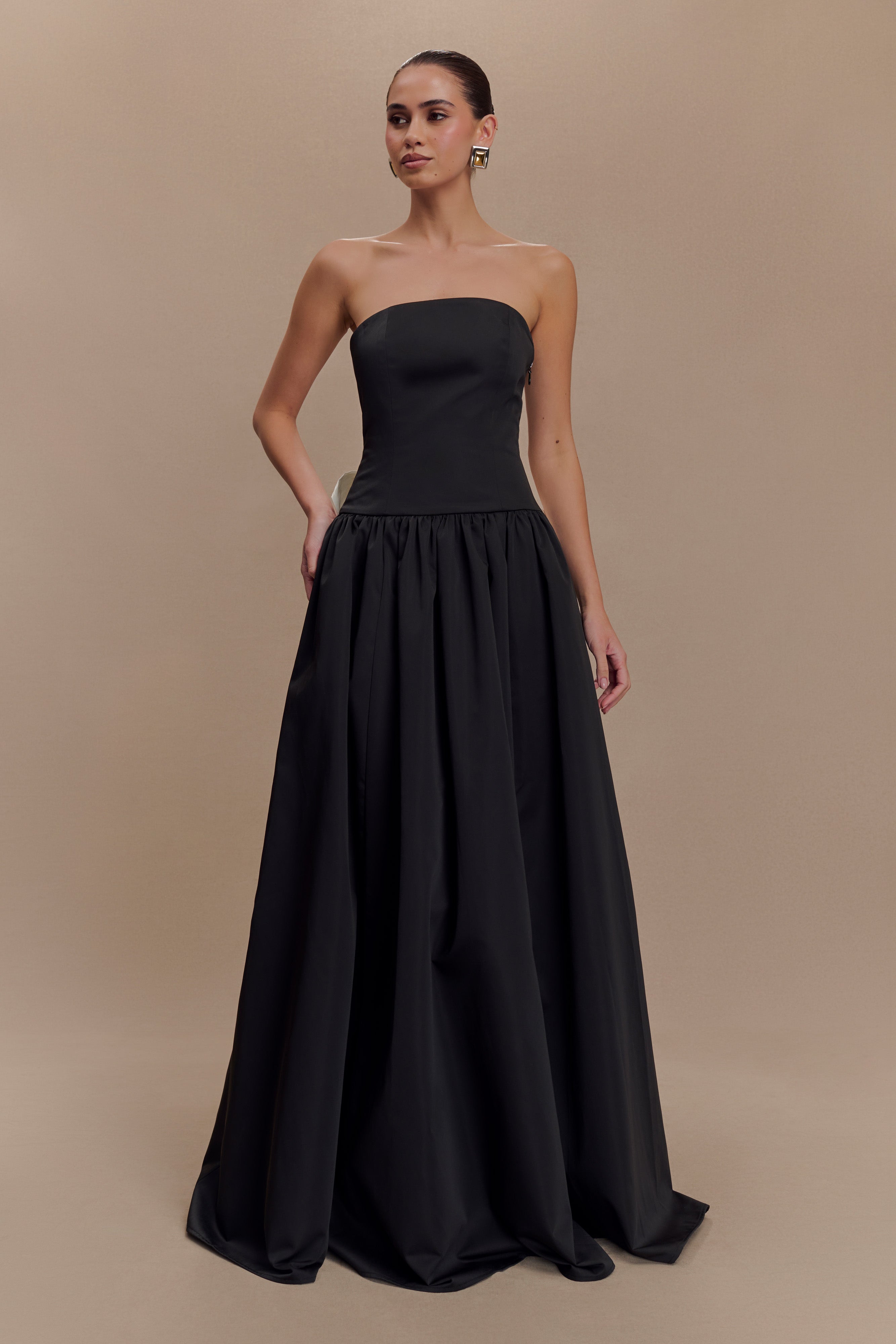 Frances Strapless Bow Maxi Dress - Black、mySite、solidvoid