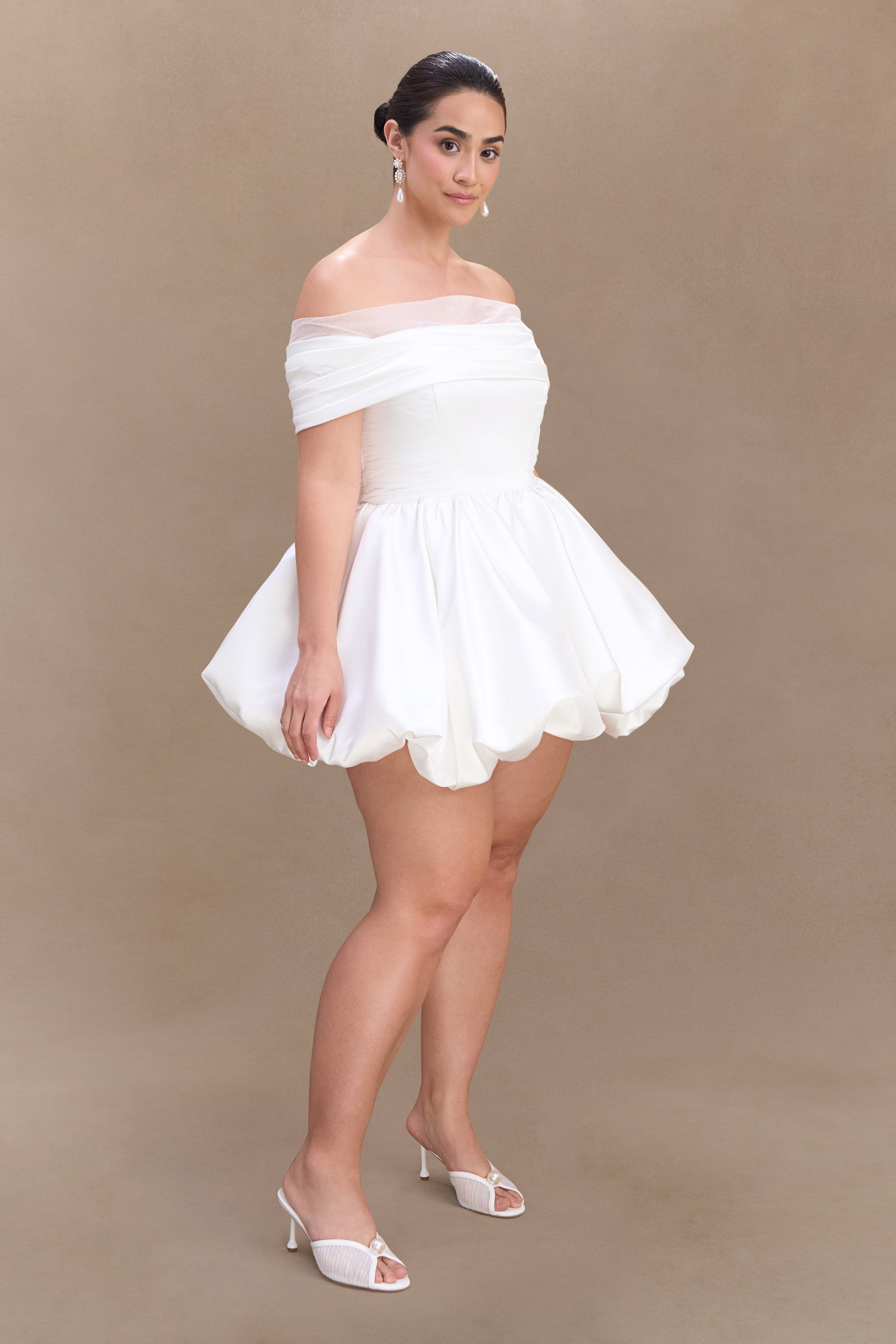 Lauretta Off Shoulder Mini Dress - White、mySite、solidvoid