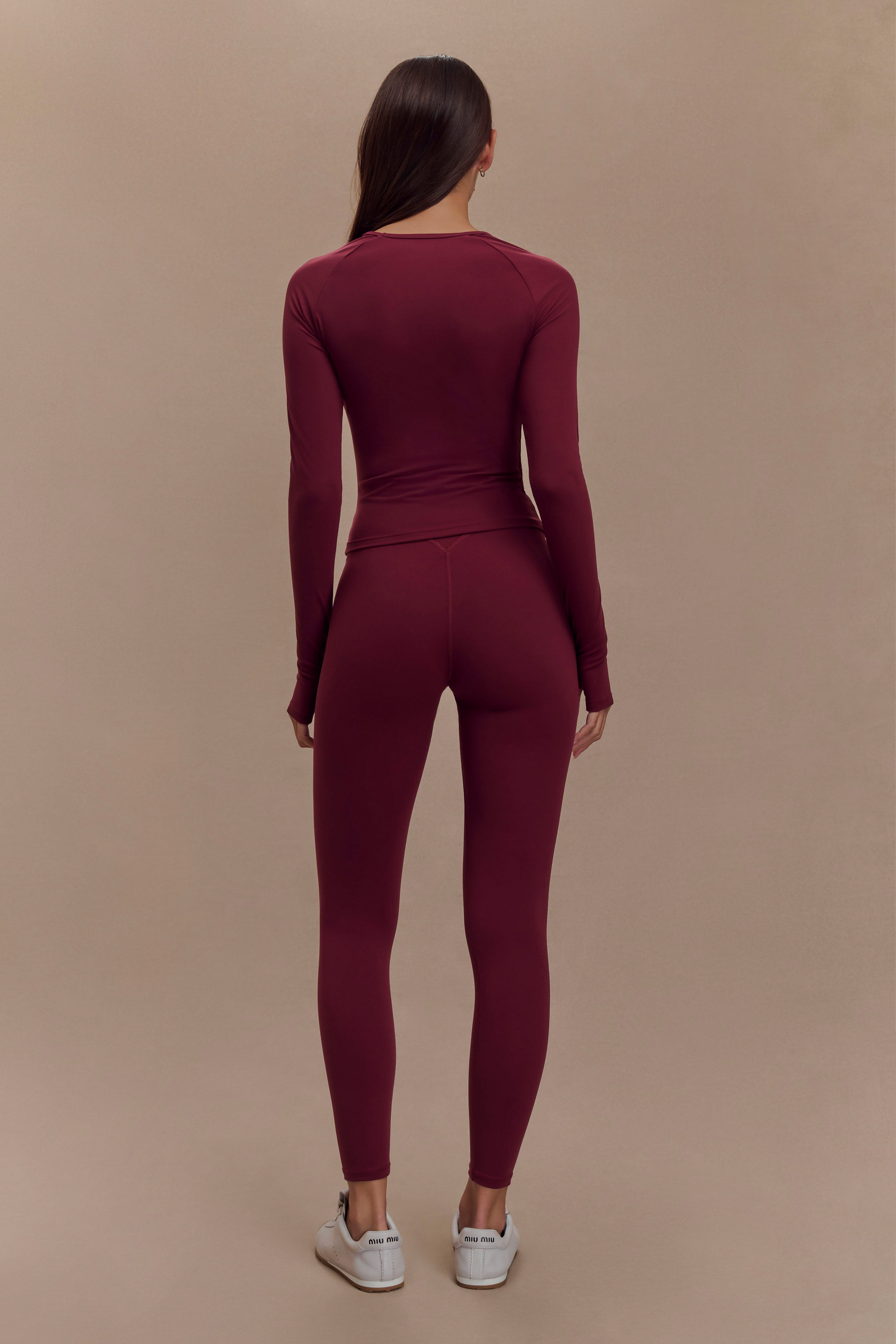 Eliana Long Sleeve Active Top - Burgundy、mySite、solidvoid