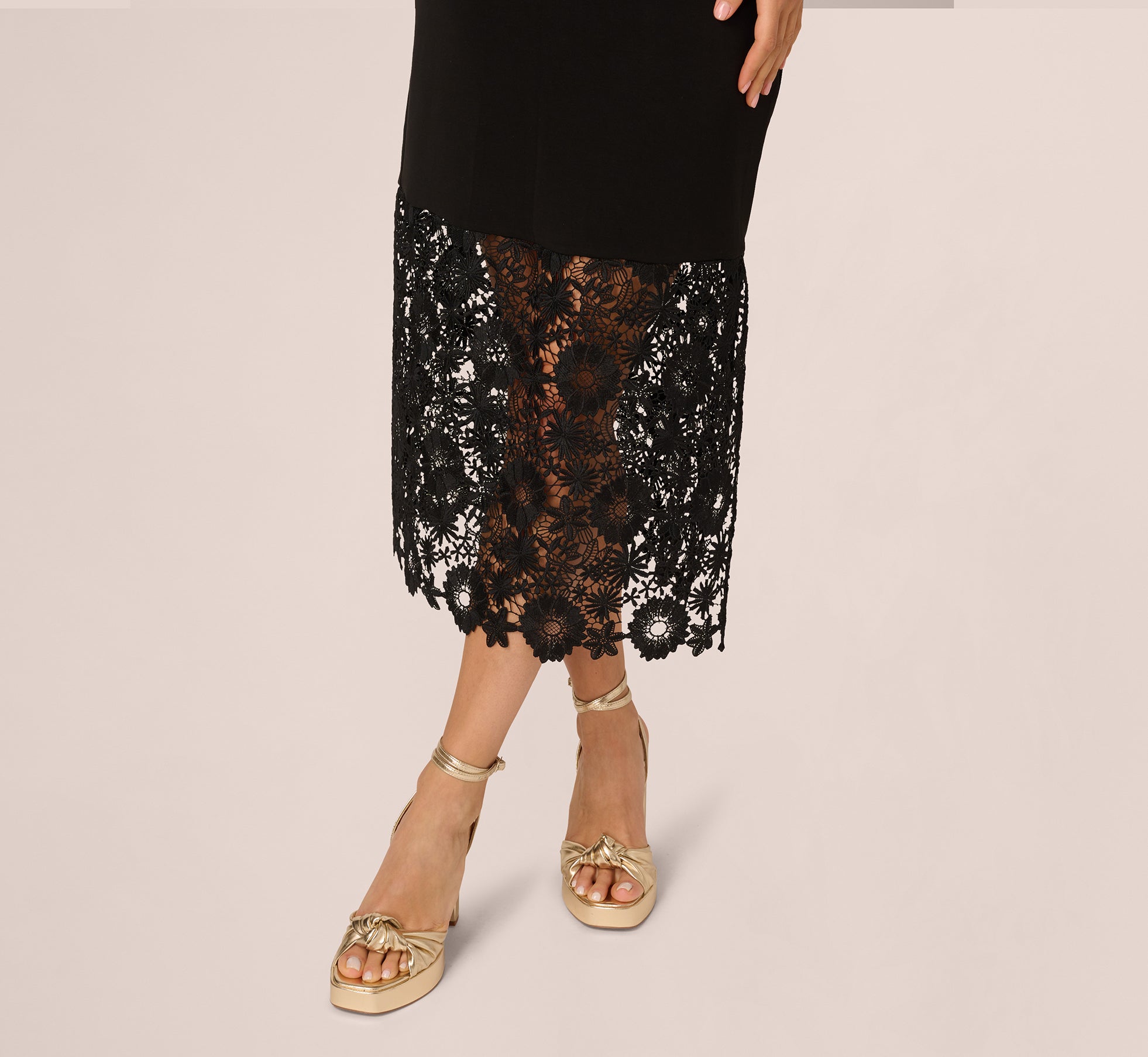Sleeveless Lace Hem Midi Sheath Dress In Black、mySite、solidvoid