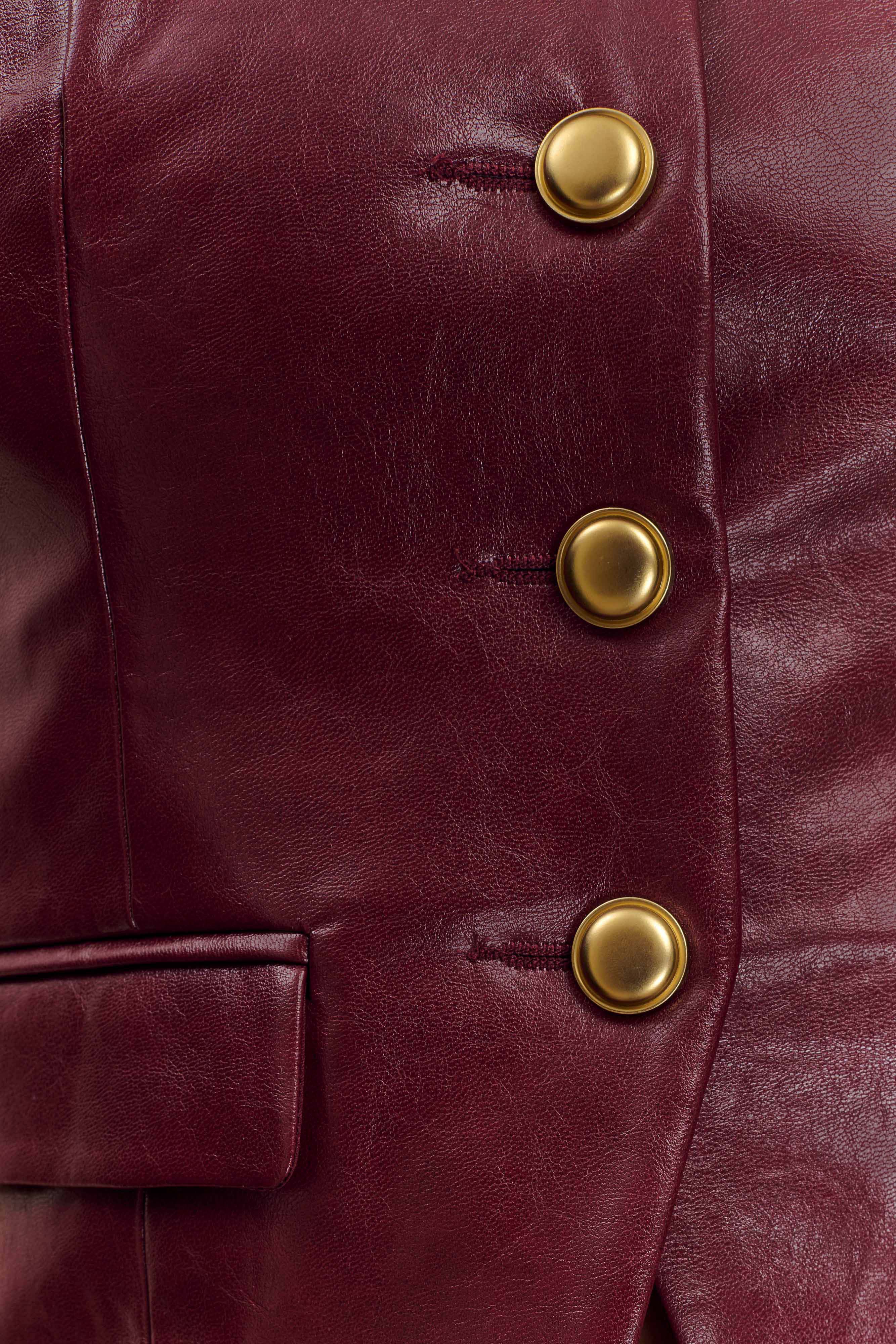 Coralia Faux Leather Sleeveless Vest - Cherry Red、mySite、solidvoid