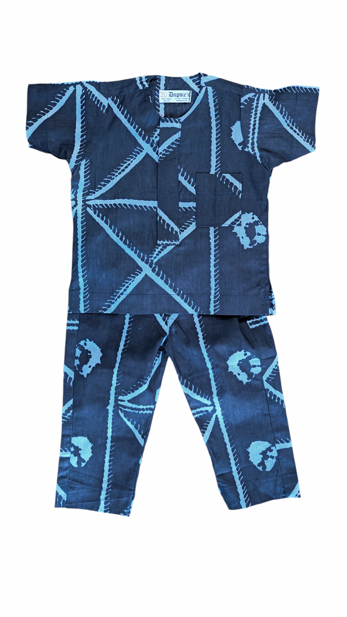 Iboko Navy-Blue and Light Blue African Print Ankara Short-Sleeve Dashiki Shirt and Pants for Children DPC9100TP、mySite、solidvoid