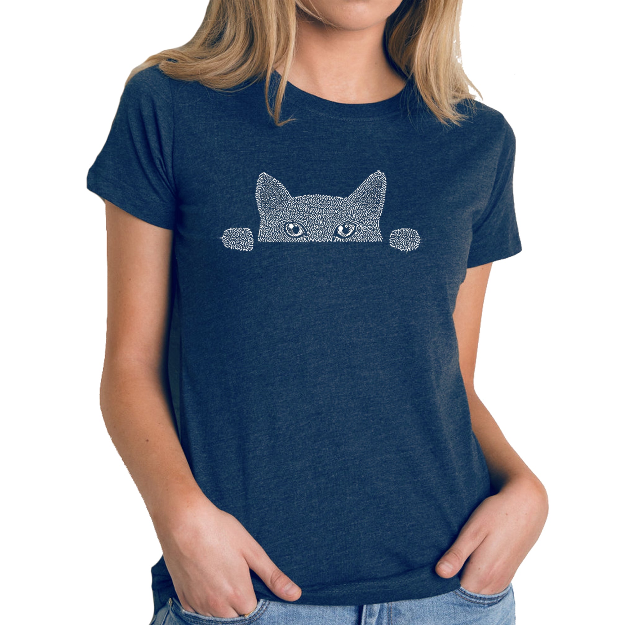 Peeking Cat - Women's Premium Blend Word Art T-Shirt、mySite、camillekostekn