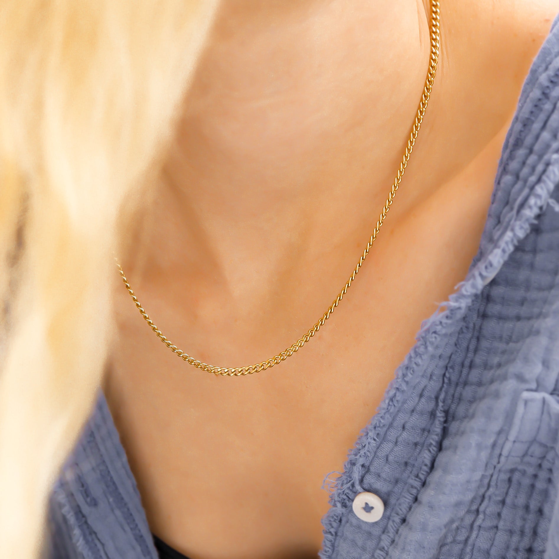 18K Gold PVD Stainless Steel Diamond Cut Curb Chain Necklace / CHN9710、mySite、dreamappss