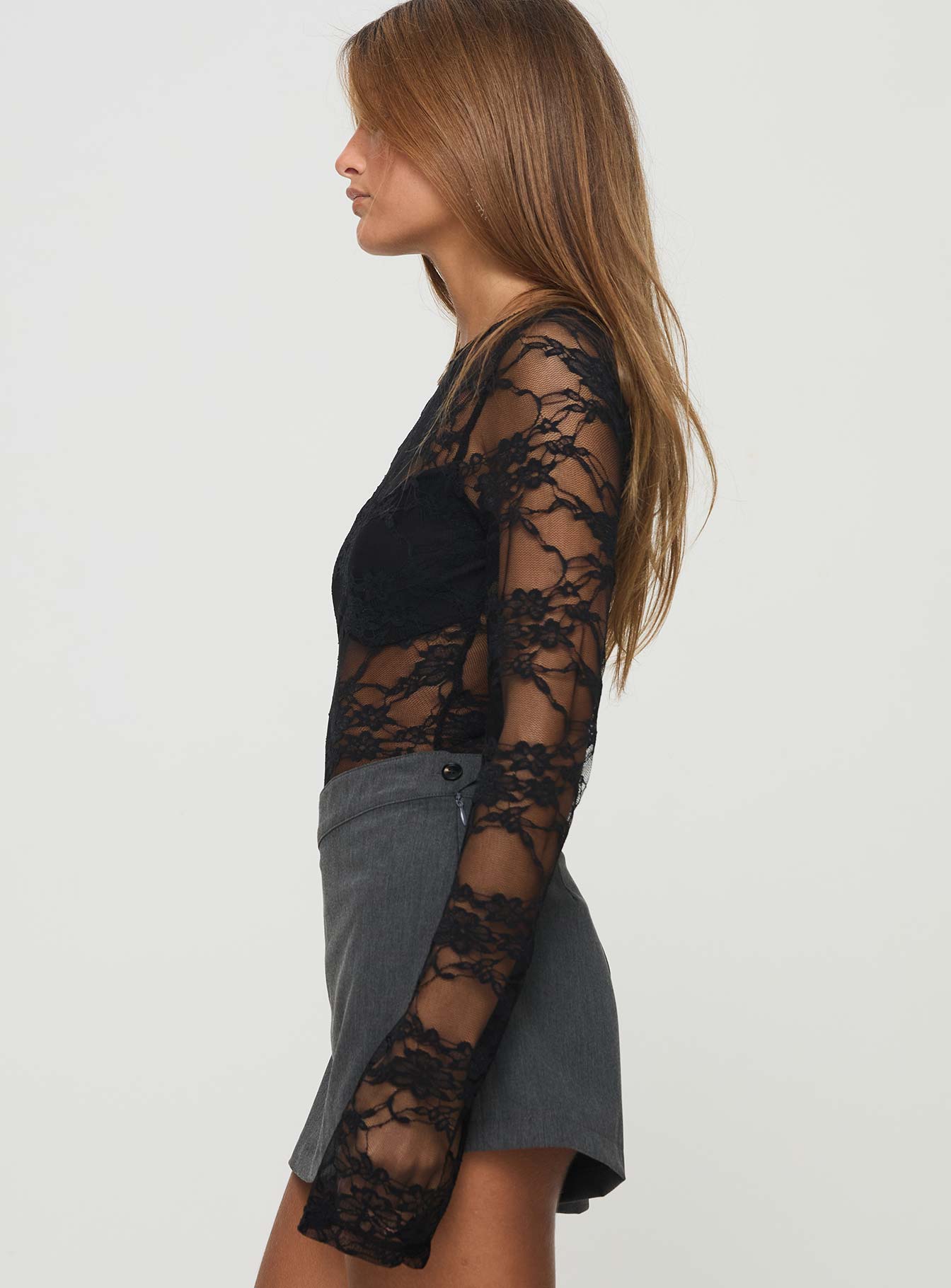 Feelix Long Sleeve Lace Bodysuit Black、mySite、solidvoid