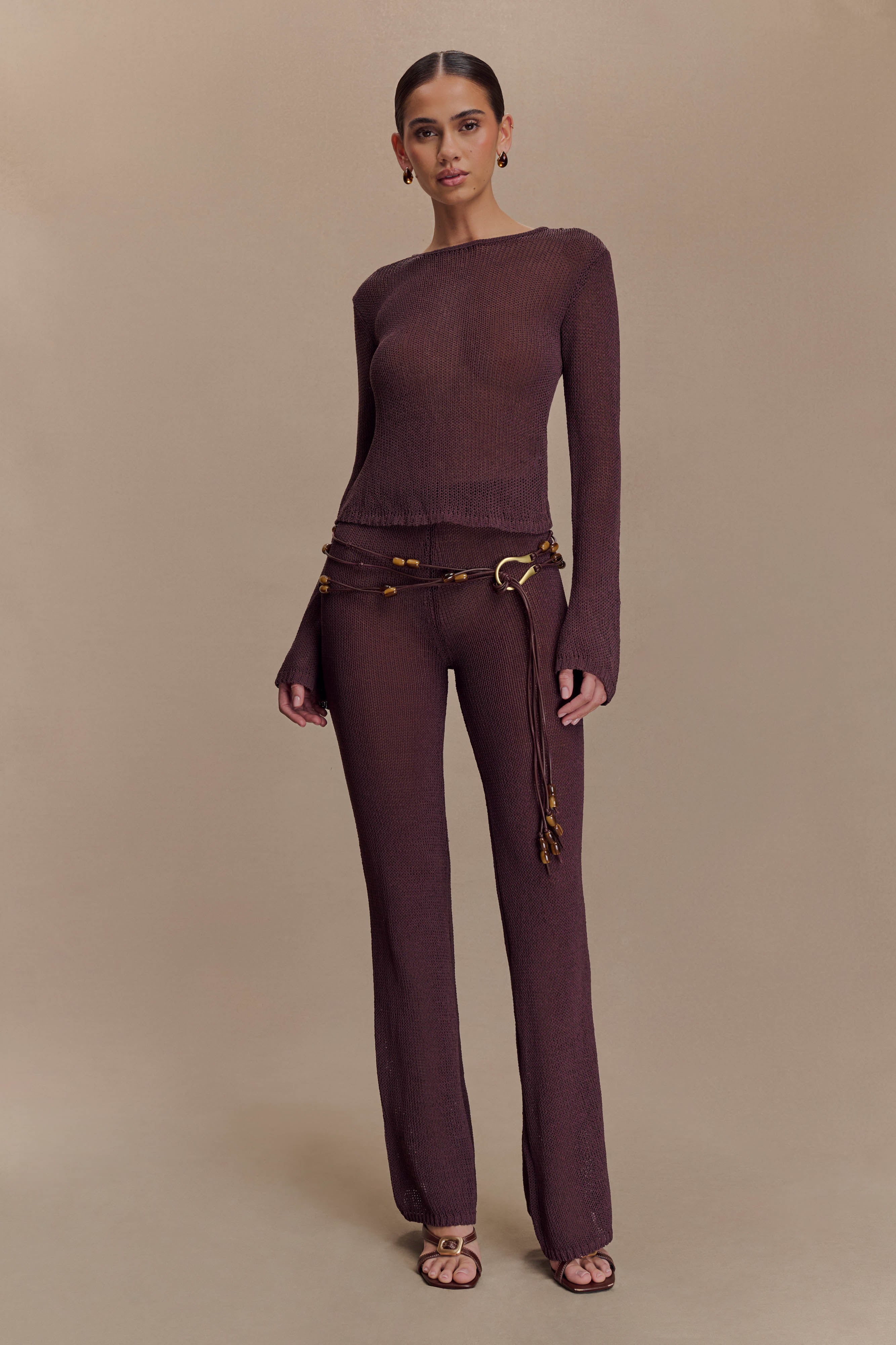 Enid Faux Leather Beaded Belt - Chocolate、mySite、solidvoid