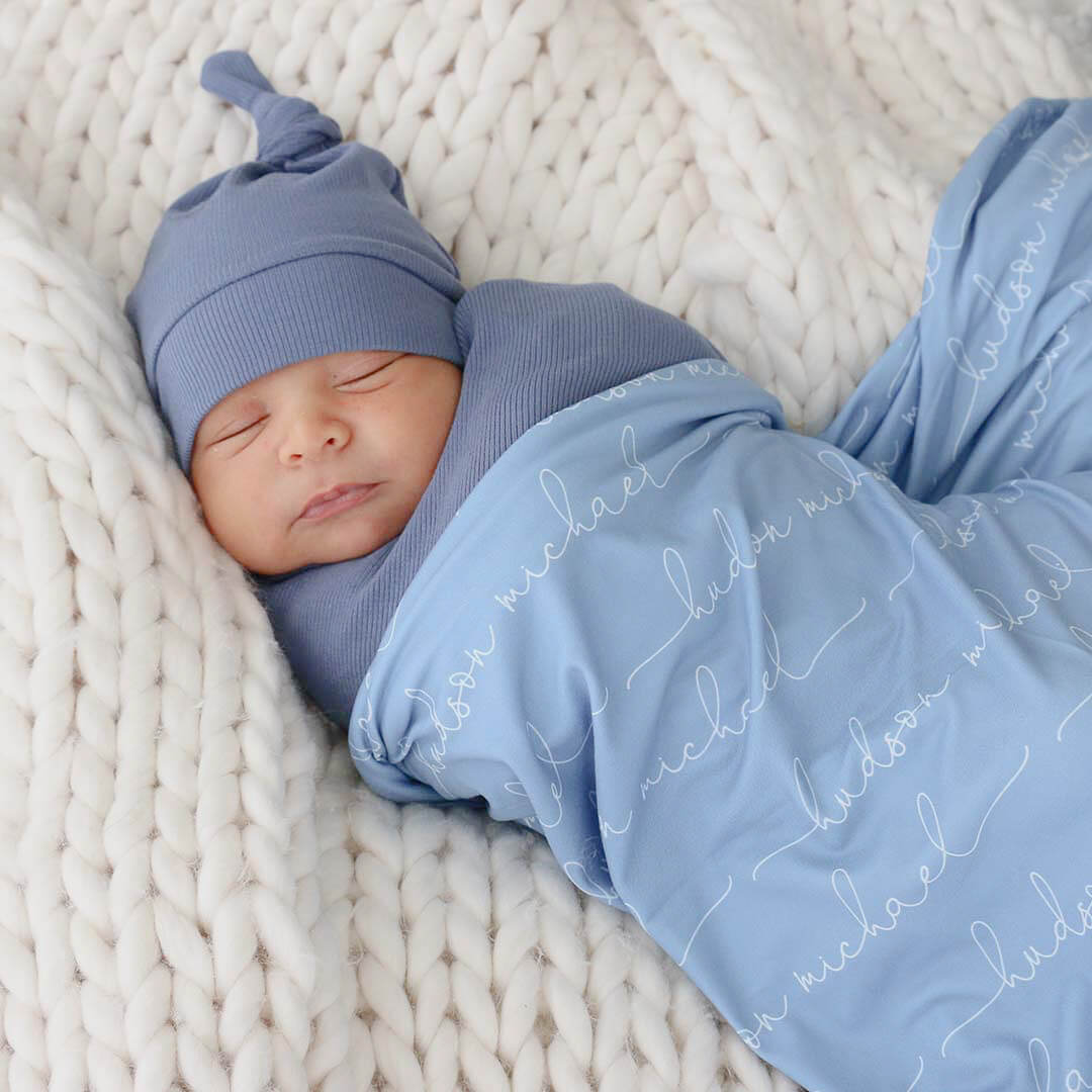  Personalized Powder Blue Baby Name Swaddle Blanket - Script、mySite、layawaytickets