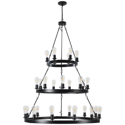 (Same as:W1340119961/W1340P206660/L001005-D1140-P27B)45" Retro Industrial Style 3-Layer Pendant Light, 27-Lights Black Farmhouse Pendant, Suitable for Dining Rooms, Living Rooms (Bulb Not Included)、、eastwooduniform