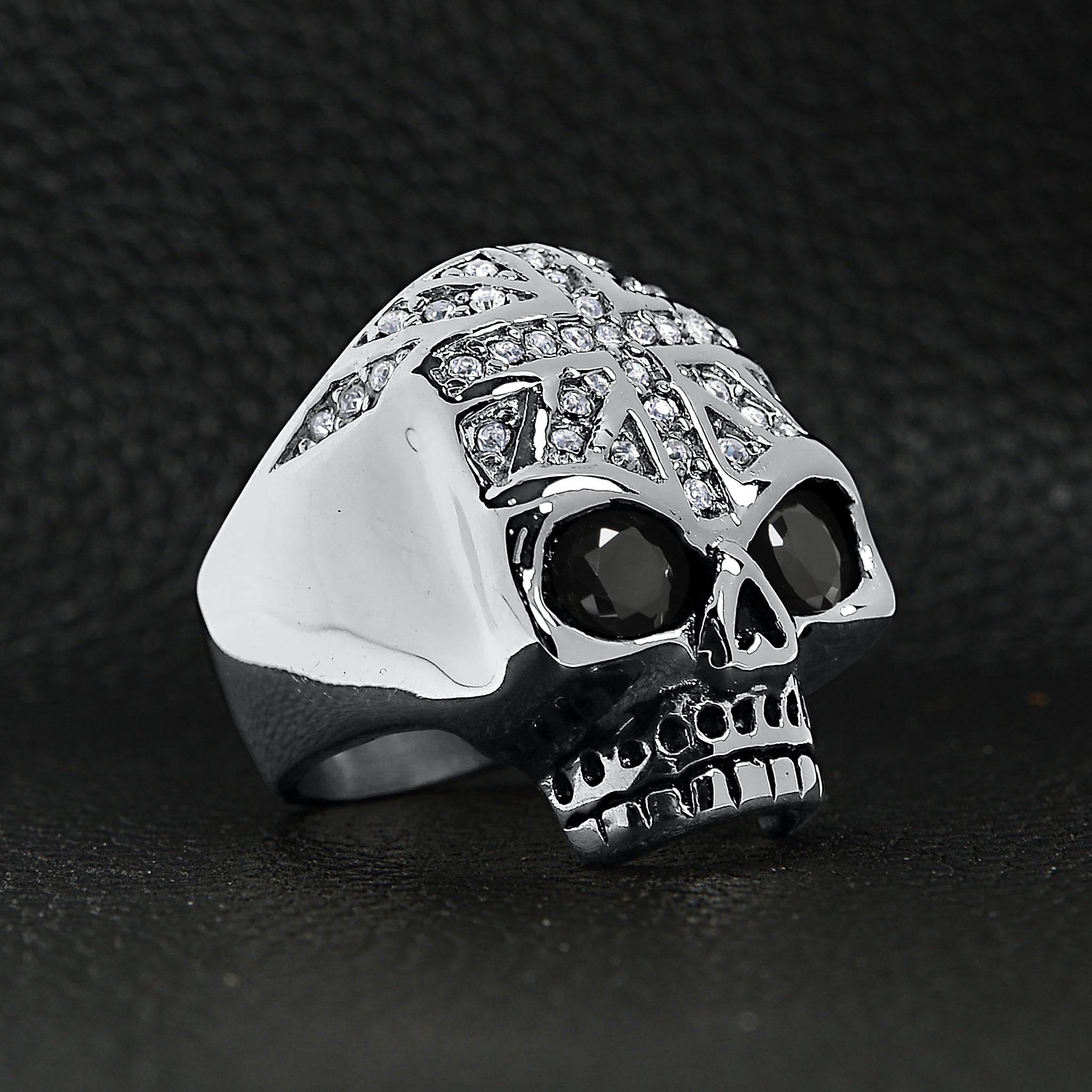 Stainless Steel Black CZ Eyed Skull With Clear CZ UK Flag Ring / SCR4022、mySite、dreamappss