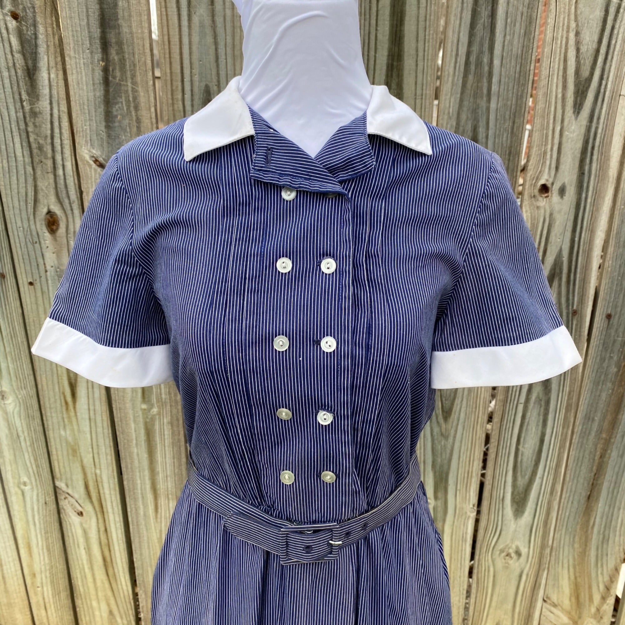 70's David Warren New York Blue Pinstripe Dress & Belt Set、mySite、garagedoors4me